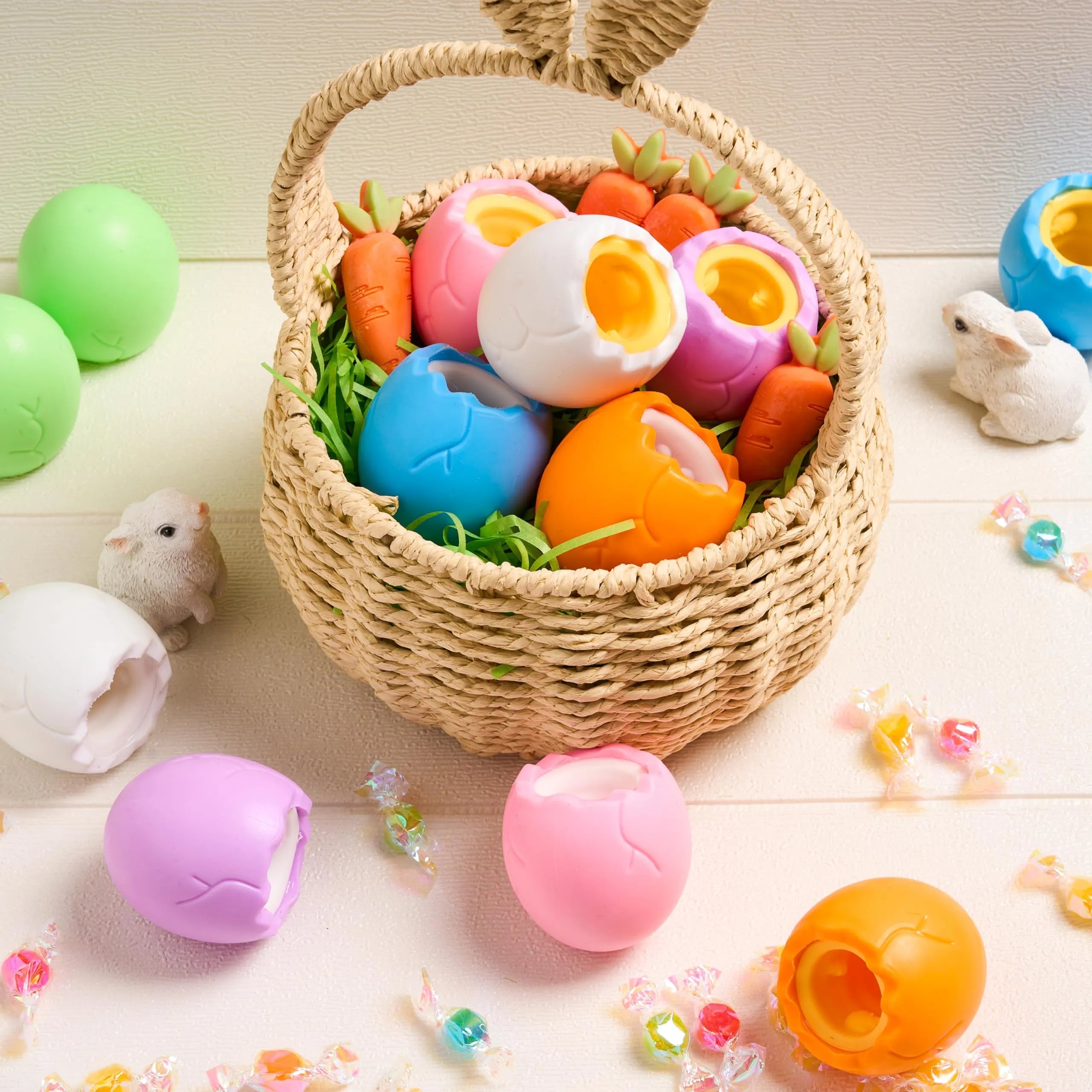 12Pcs Easter Squishy Toys - Bunny & Chick Stress Relief Eggs