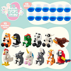 12 Easter Eggs with Animal Building Blocks for Kids Party & Hunt