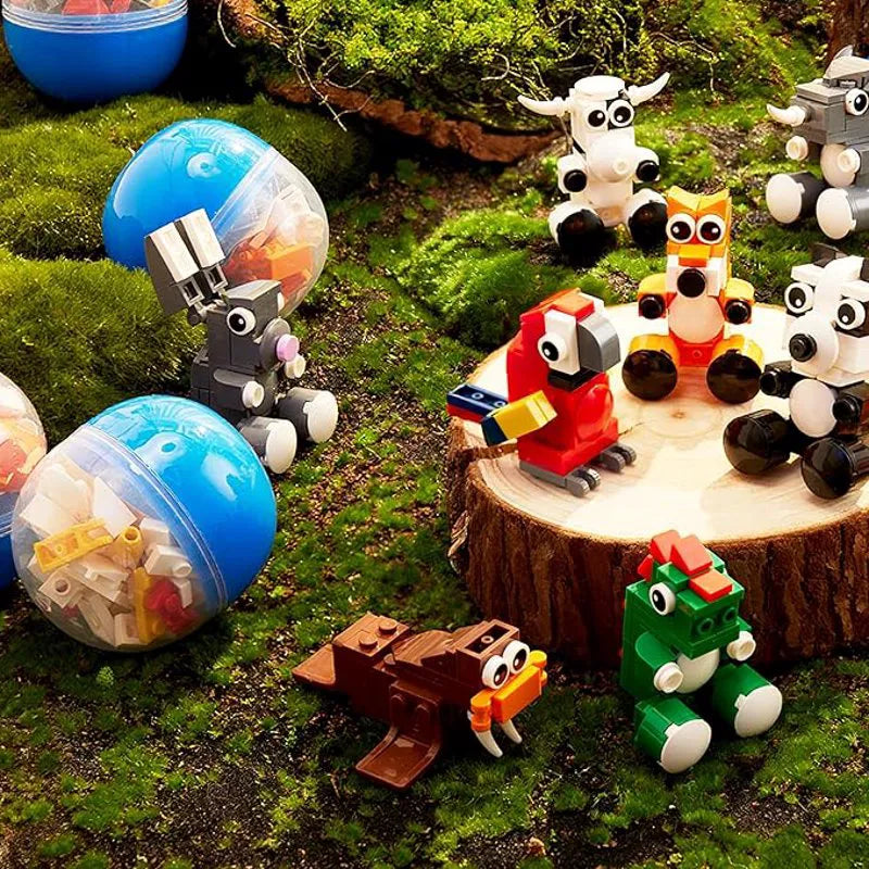 12 Easter Eggs with Animal Building Blocks for Kids Party & Hunt