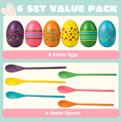 12 Pcs Egg and Spoon Race Game Set, Wooden Colorful Outdoor Party Supplies