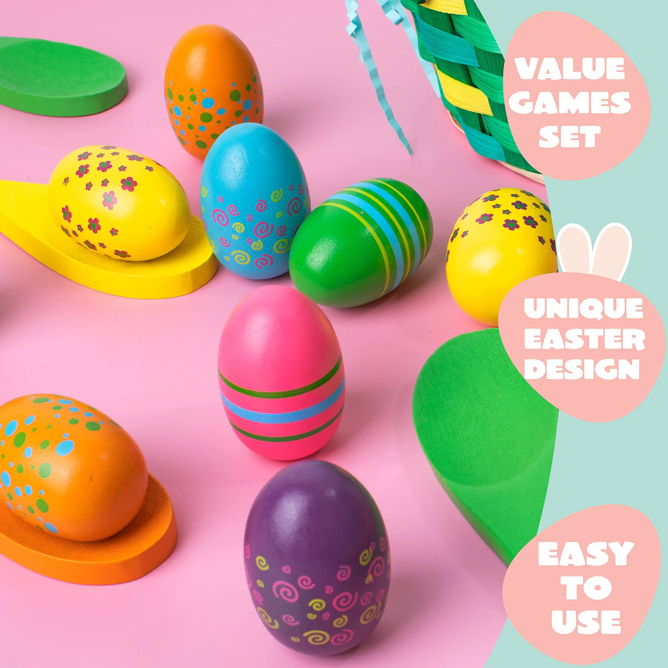 12 Pcs Egg and Spoon Race Game Set, Wooden Colorful Outdoor Party Supplies