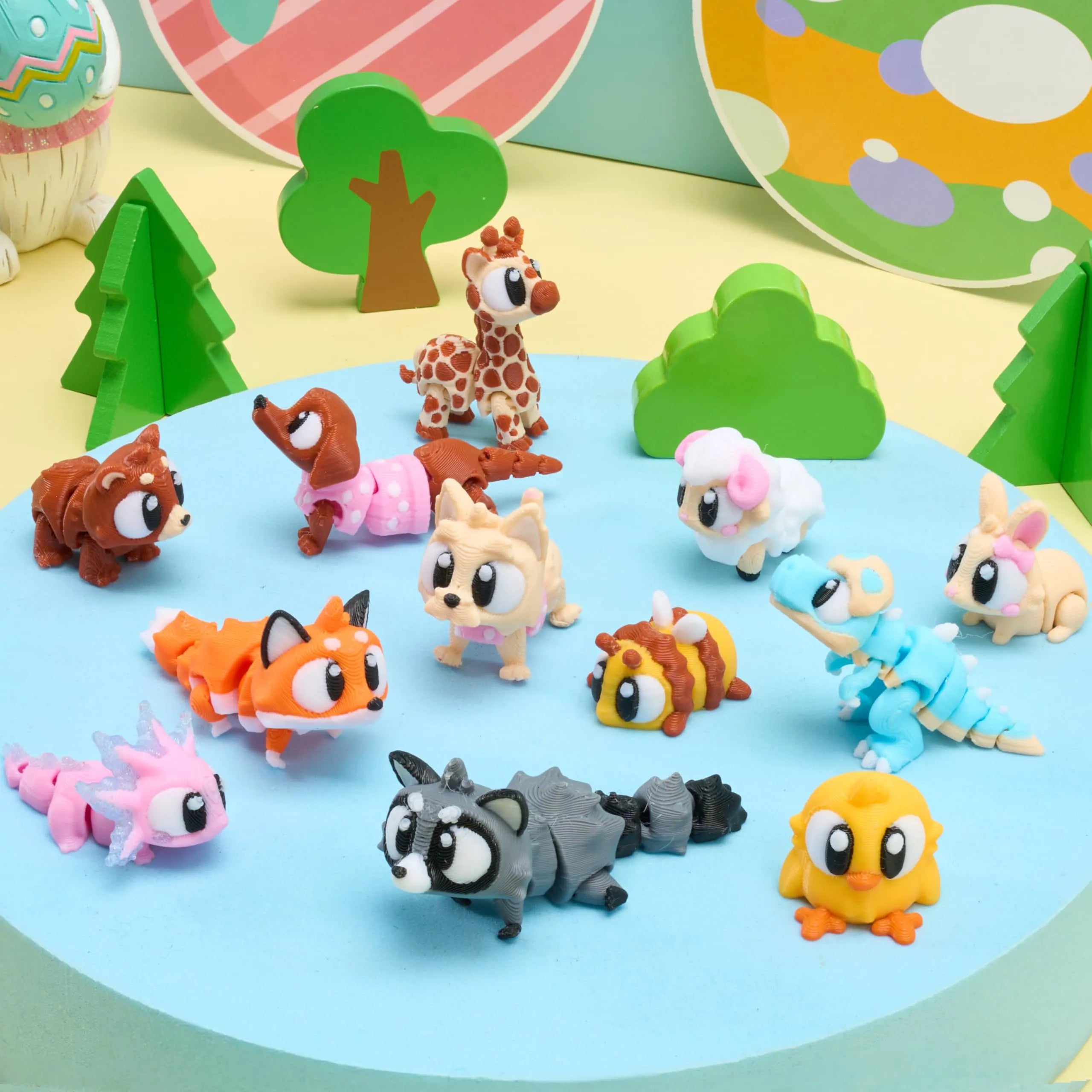 12-Pack Prefilled Easter Eggs with 3D Printed Big Eye Animal Toys for Kids Party Favors