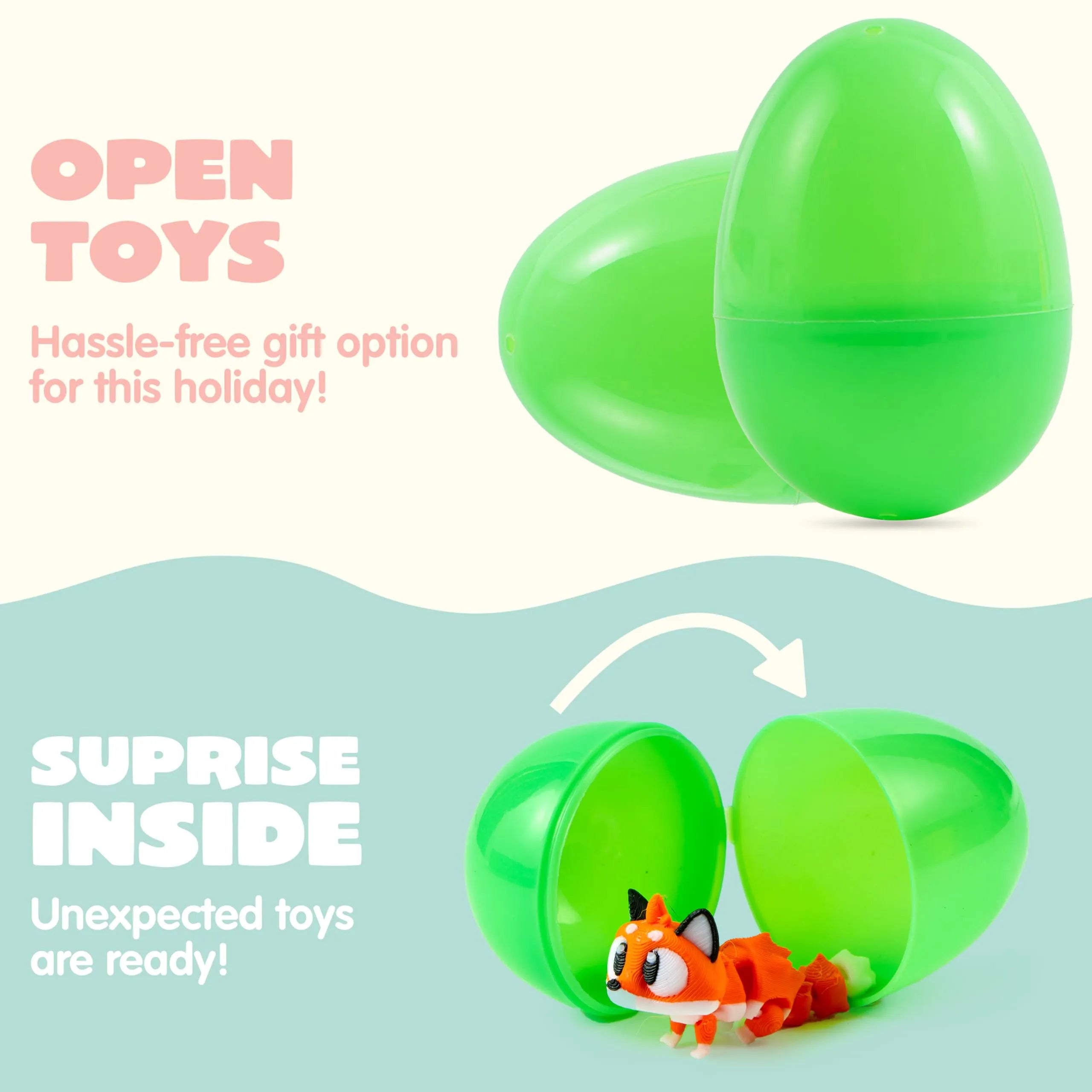 12-Pack Prefilled Easter Eggs with 3D Printed Big Eye Animal Toys for Kids Party Favors