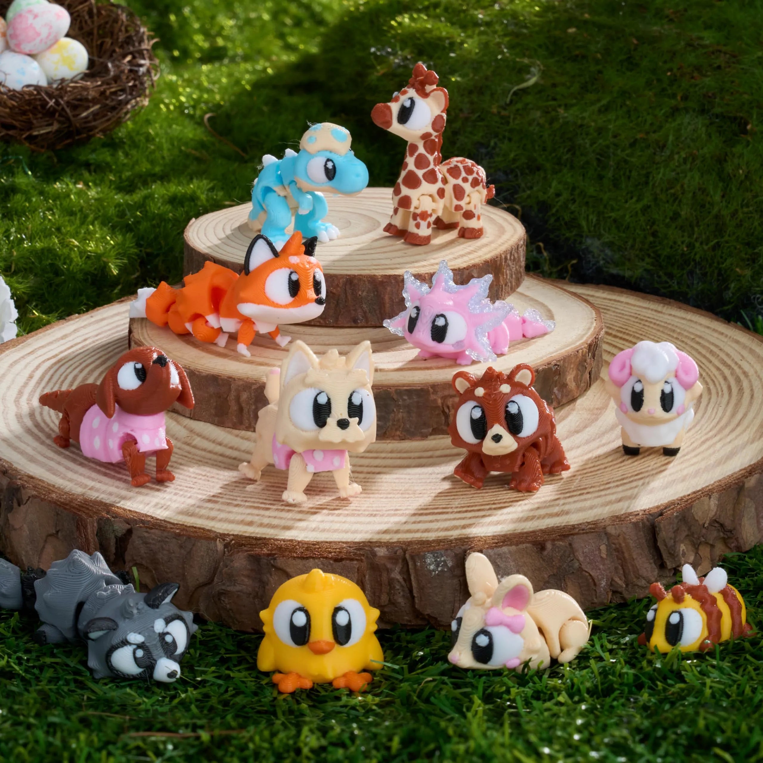 12-Pack Prefilled Easter Eggs with 3D Printed Big Eye Animal Toys for Kids Party Favors