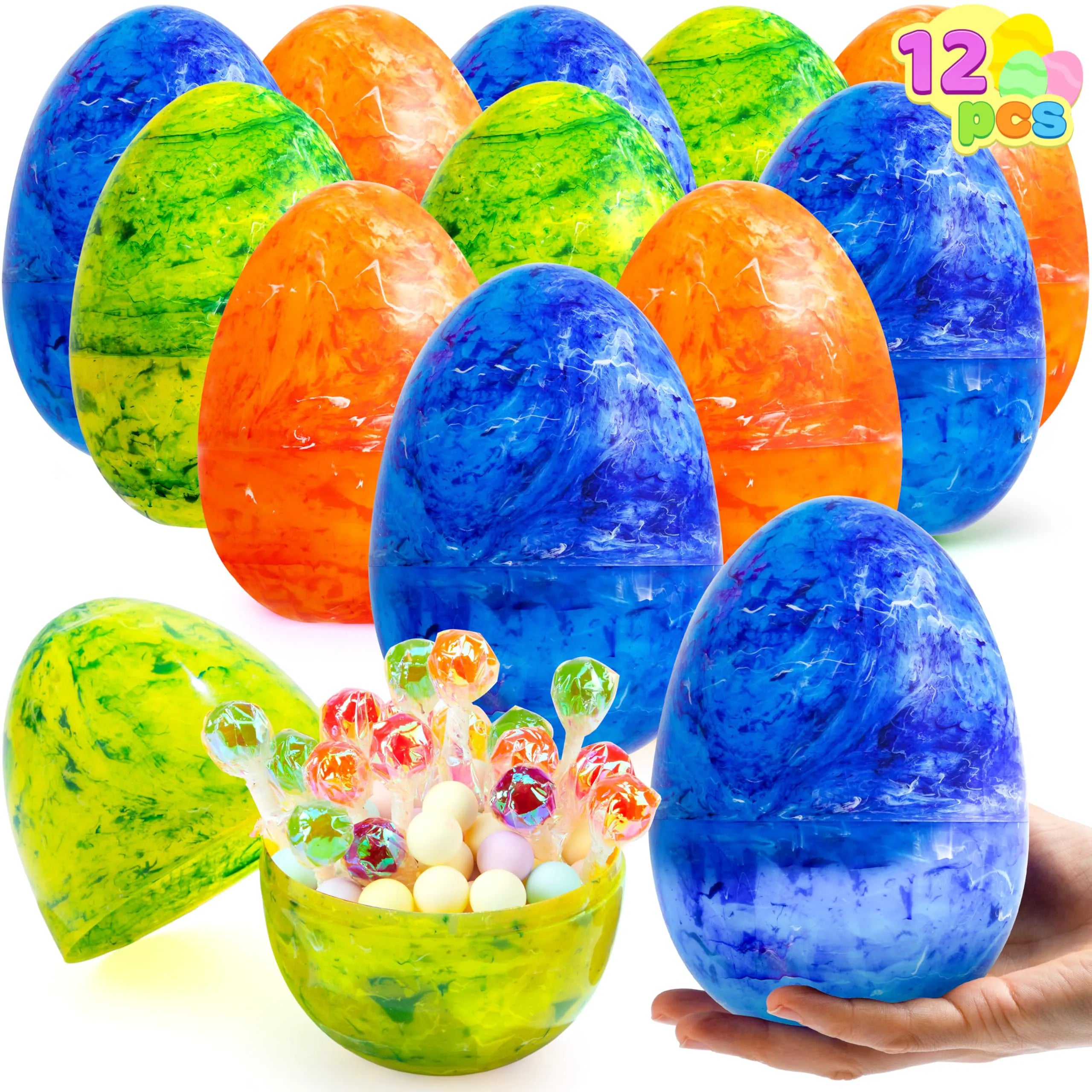 12 Jumbo Fillable Plastic Easter Eggs for Hunt and Basket Stuffers