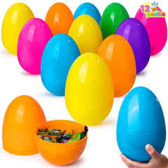 12 Jumbo Plastic Easter Eggs - Bright Colors for Egg Hunts & Basket Stuffers