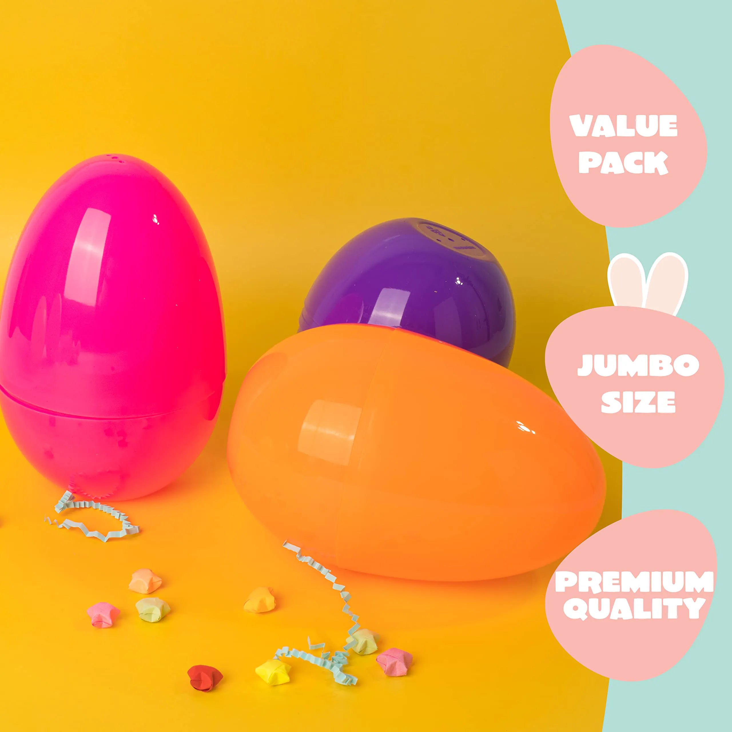 12 Jumbo Plastic Easter Eggs - Bright Colors for Egg Hunts & Basket Stuffers