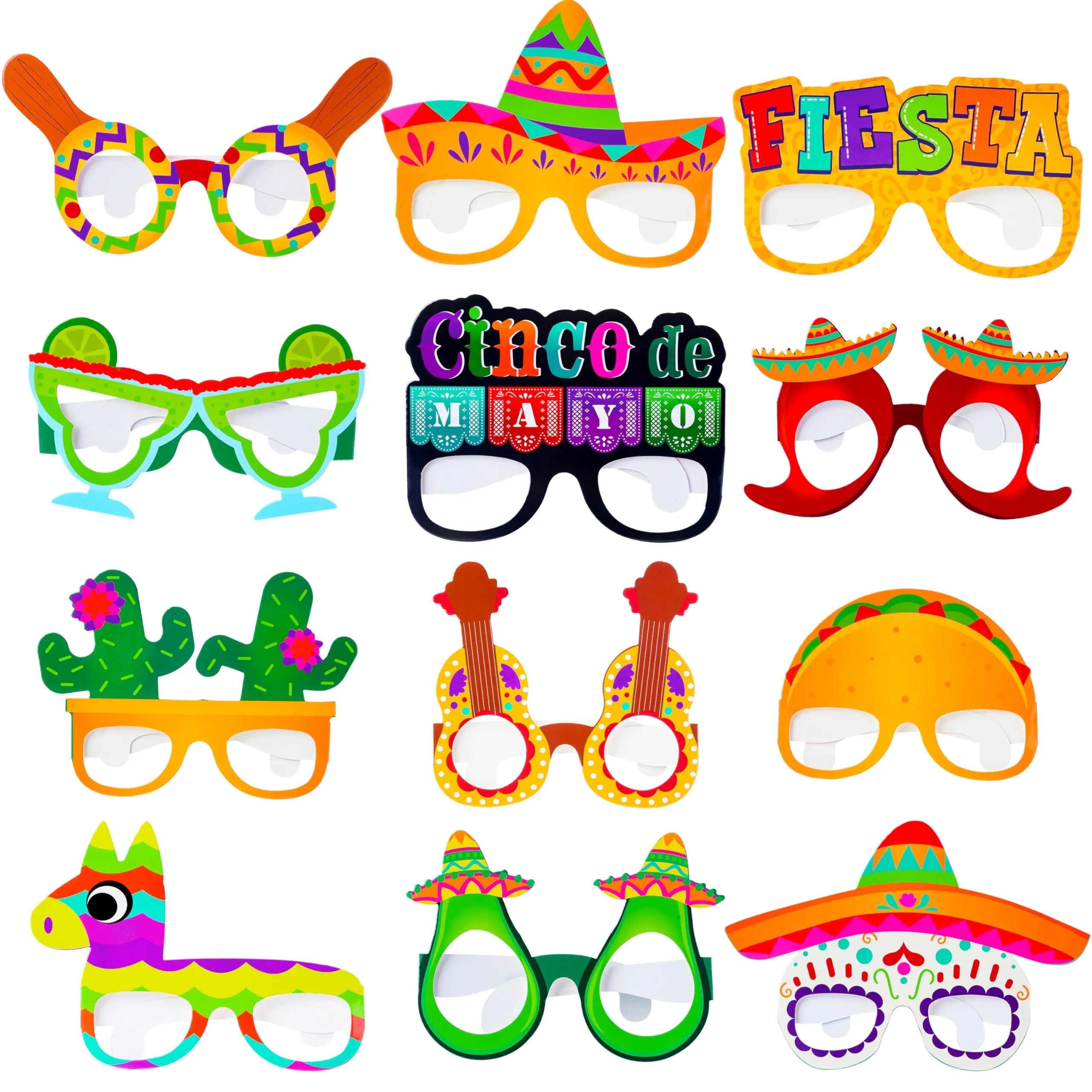 12 Pack Mexican Fiesta Party Paper Eyeglasses for Cinco de Mayo Decorations