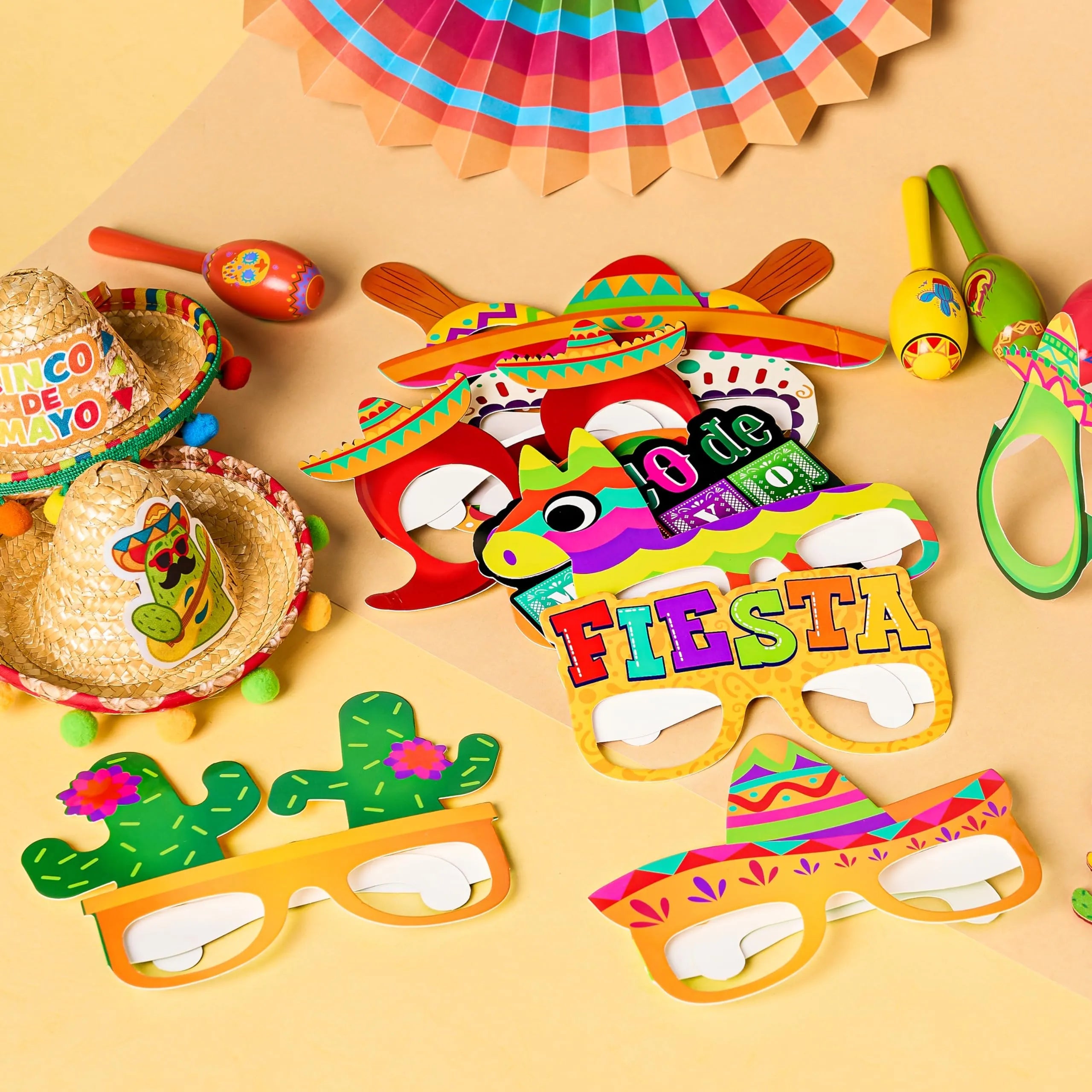 12 Pack Mexican Fiesta Party Paper Eyeglasses for Cinco de Mayo Decorations