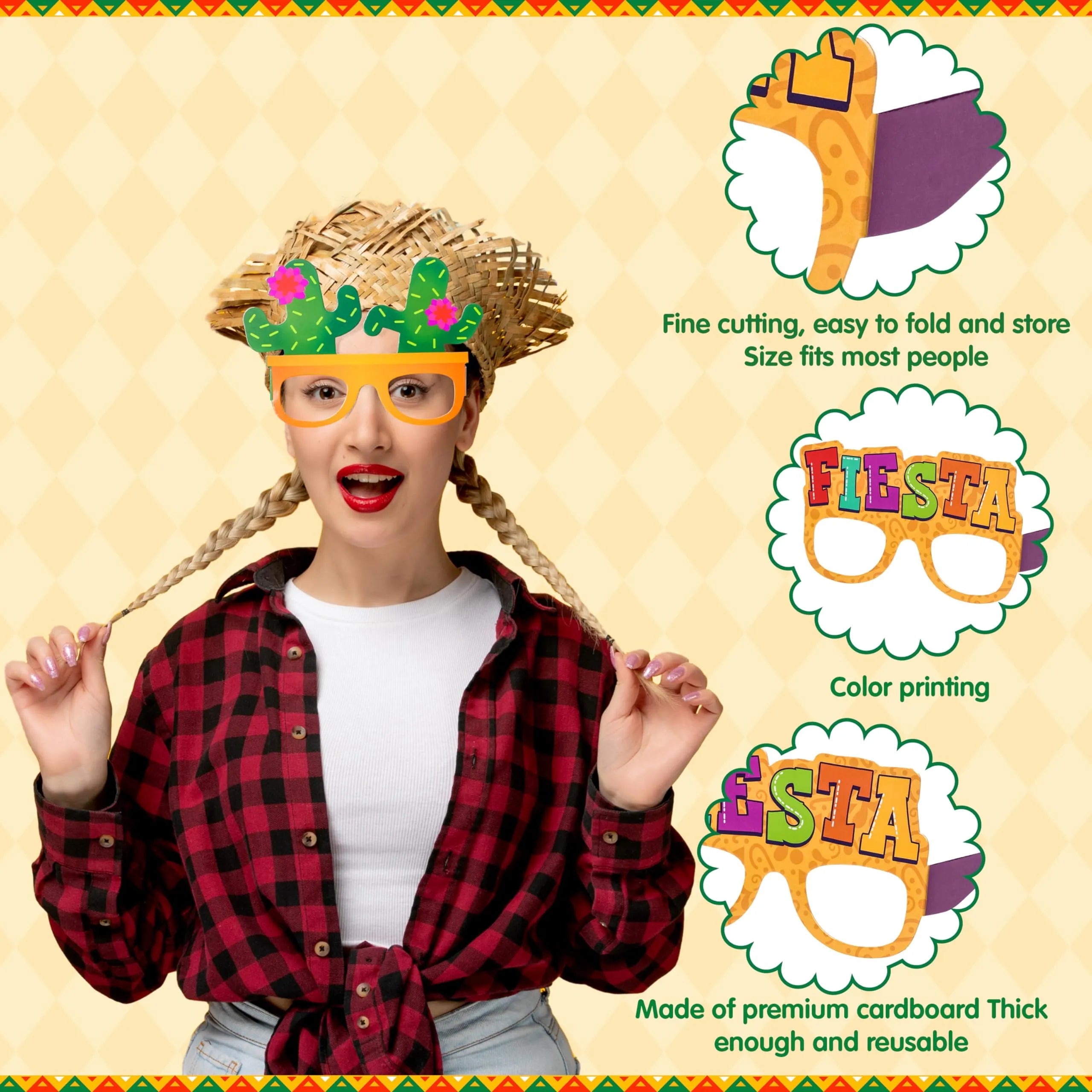 12 Pack Mexican Fiesta Party Paper Eyeglasses for Cinco de Mayo Decorations