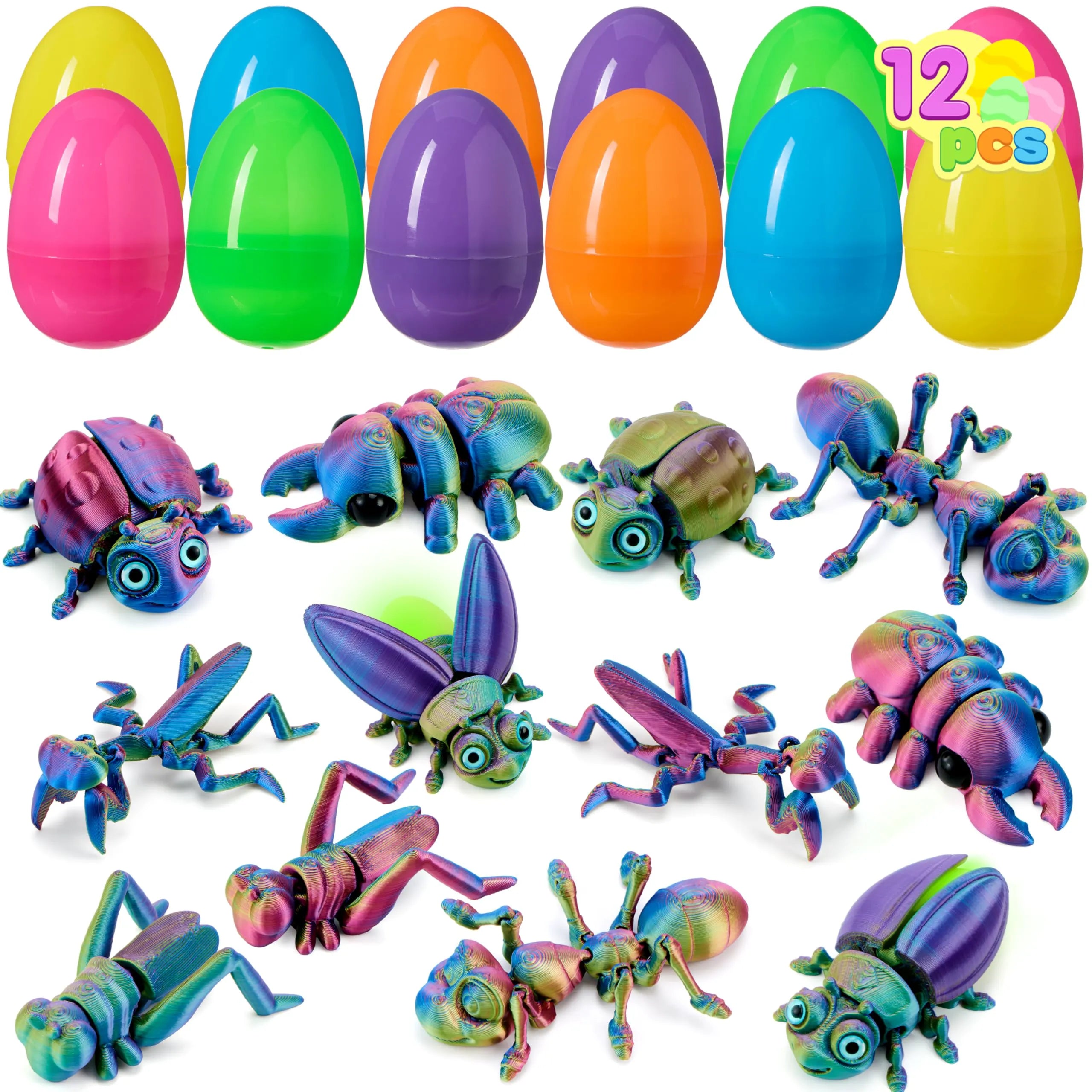 12 Prefilled Easter Eggs with 3D Printed Insect Toys