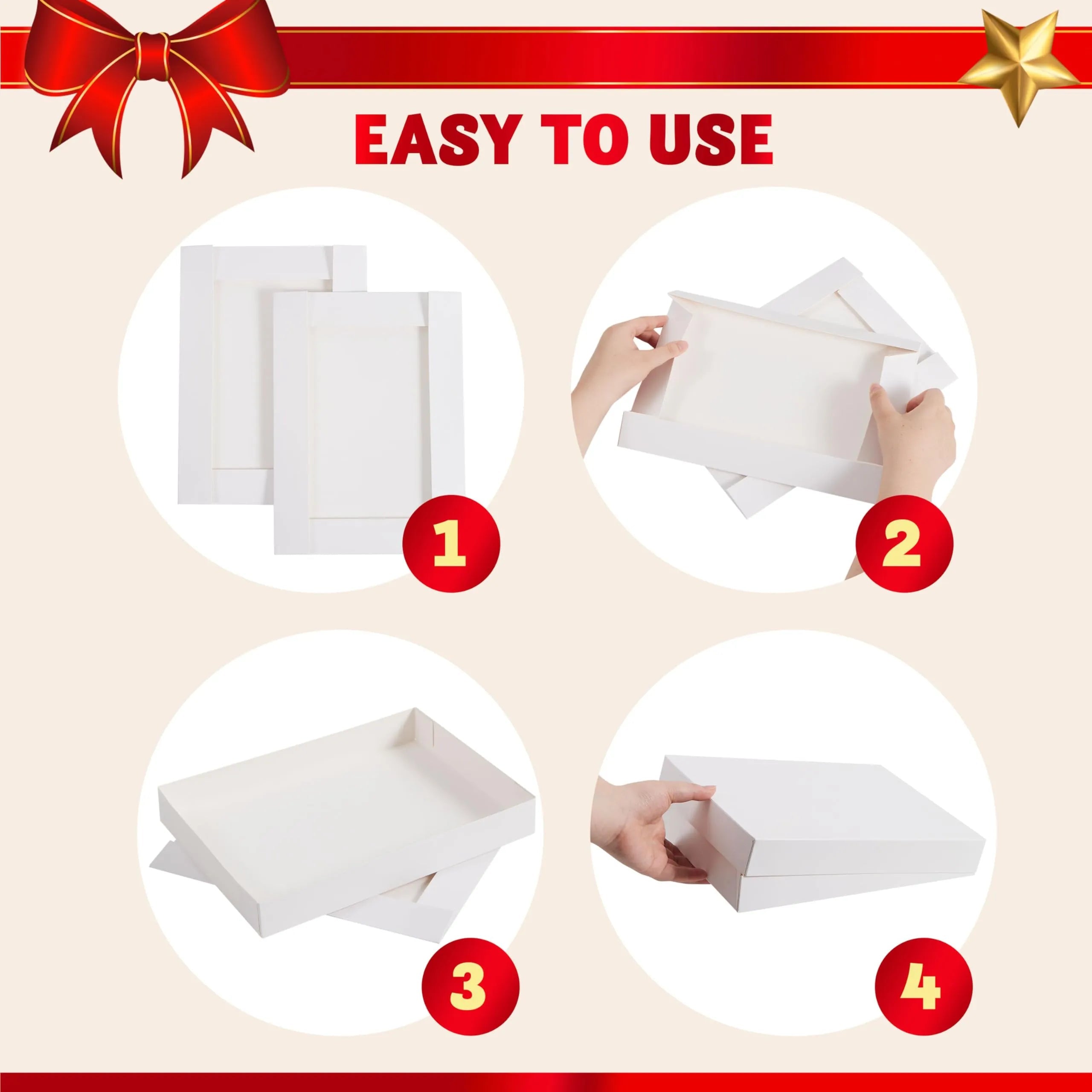 12 White Cardboard Christmas Gift Boxes - 6 Medium Size for Shirts