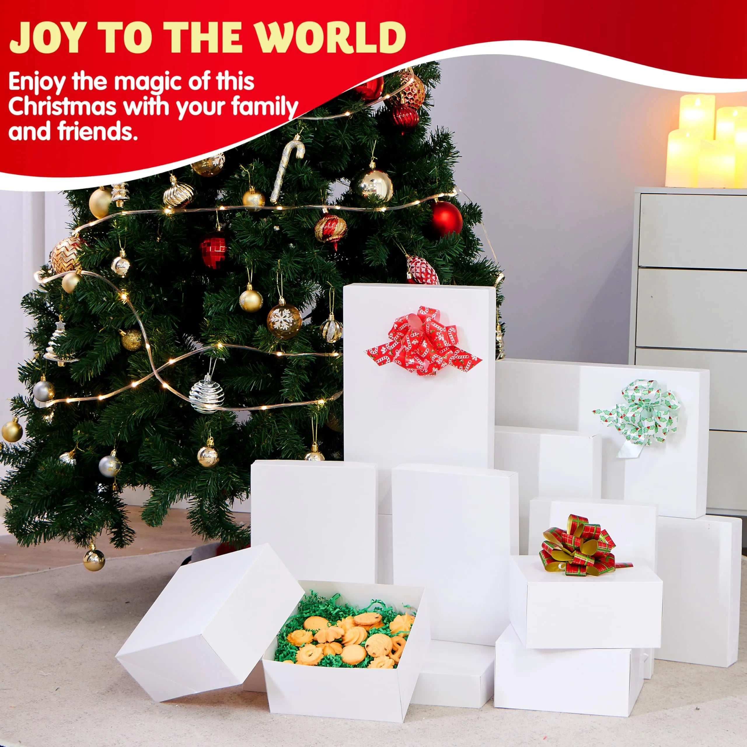 12 White Cardboard Christmas Gift Boxes - 6 Medium Size for Shirts