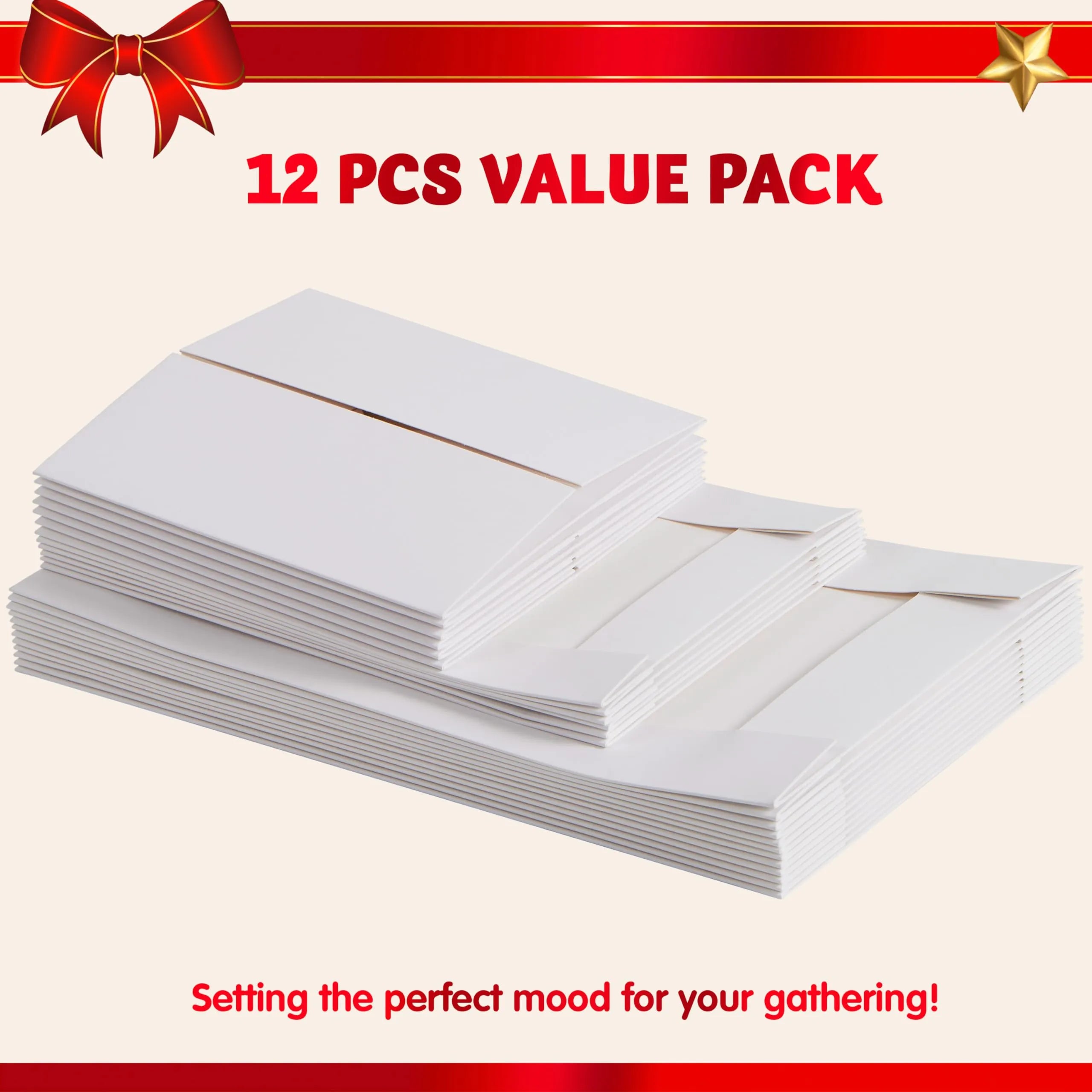 12 White Cardboard Christmas Gift Boxes - 6 Medium Size for Shirts