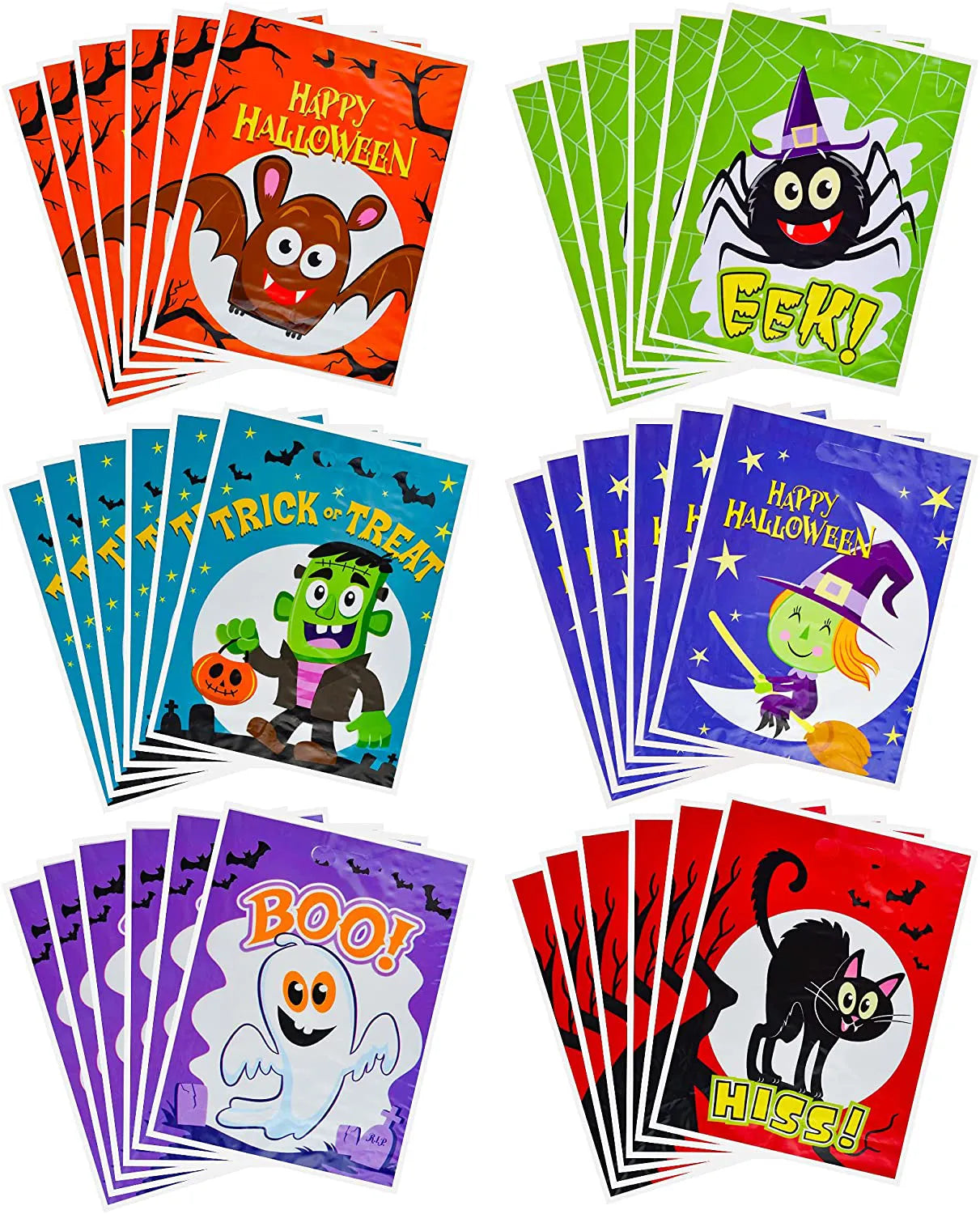 6 Characters Halloween Plastic Goodie Bags, 72 Pcs