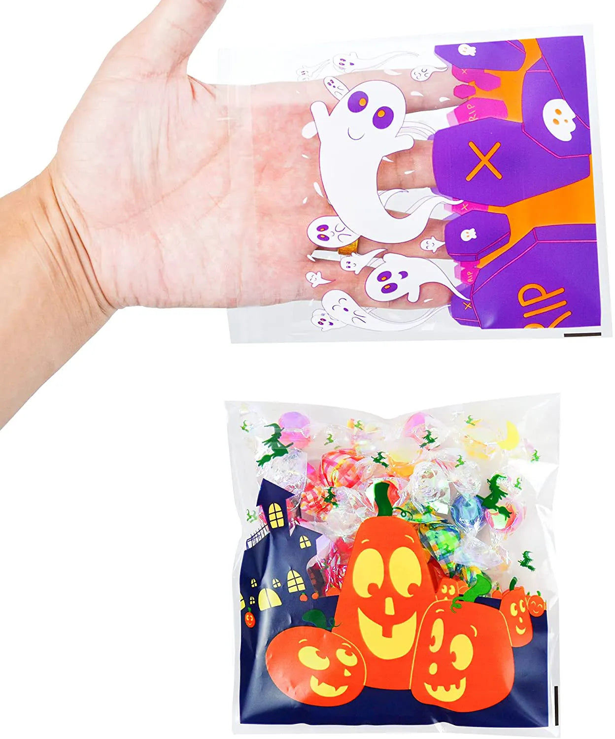 150 Pcs Halloween Clear Self-Adhesive Candy Bags