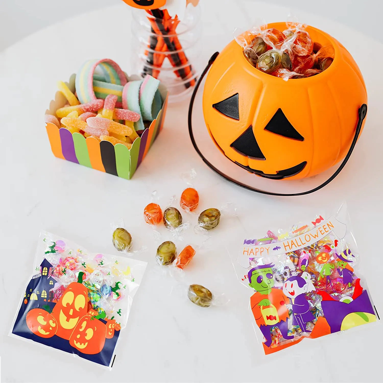 150 Pcs Halloween Clear Self-Adhesive Candy Bags