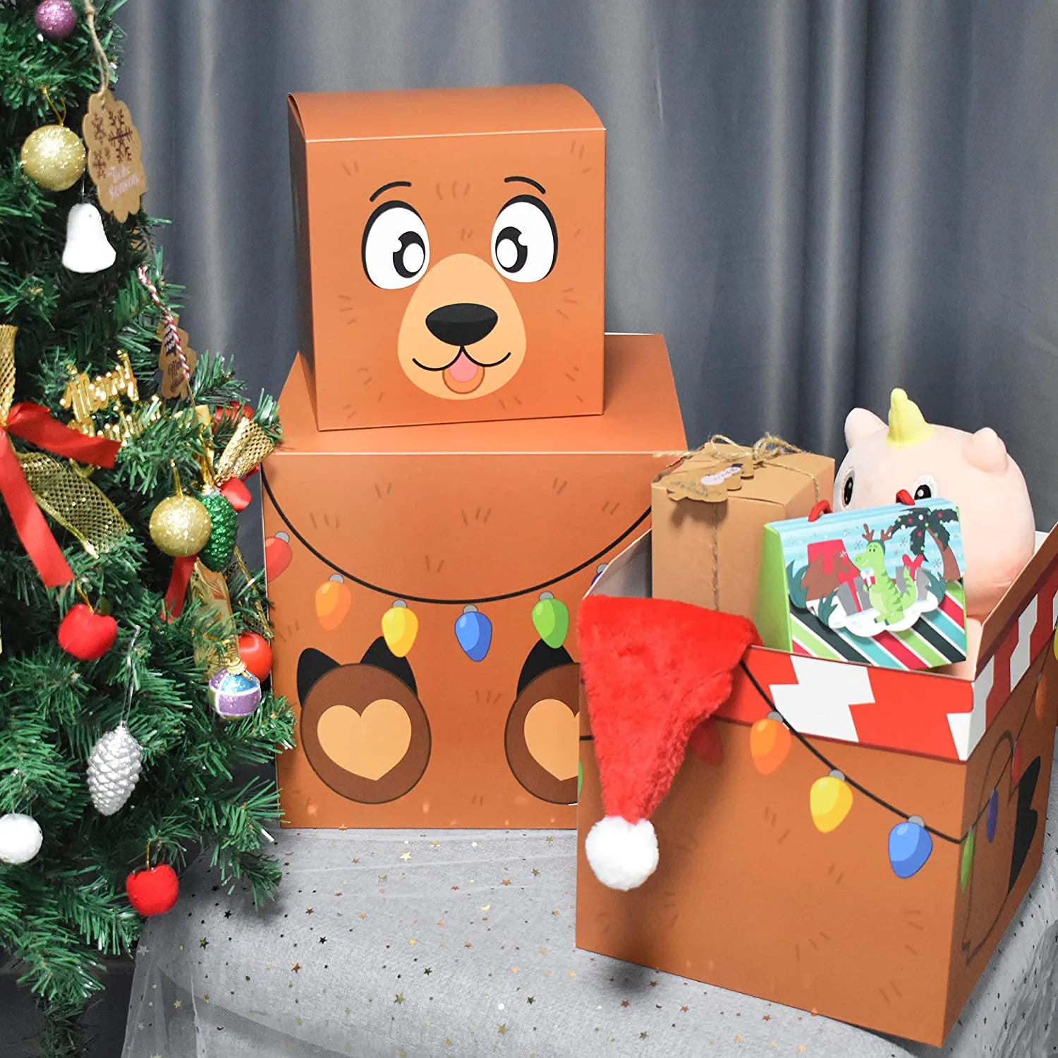 4 Christmas Characters Style Stacking Nesting Set of Boxes, 12 Pcs