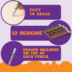 144 Pack Halloween Pencils with Erasers, 12 Unique Designs