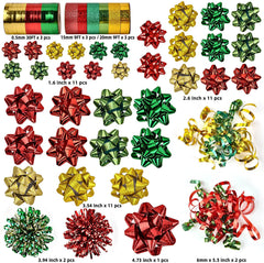 47-Pack Gift Wrap String and Bows in Red, Gold, Green