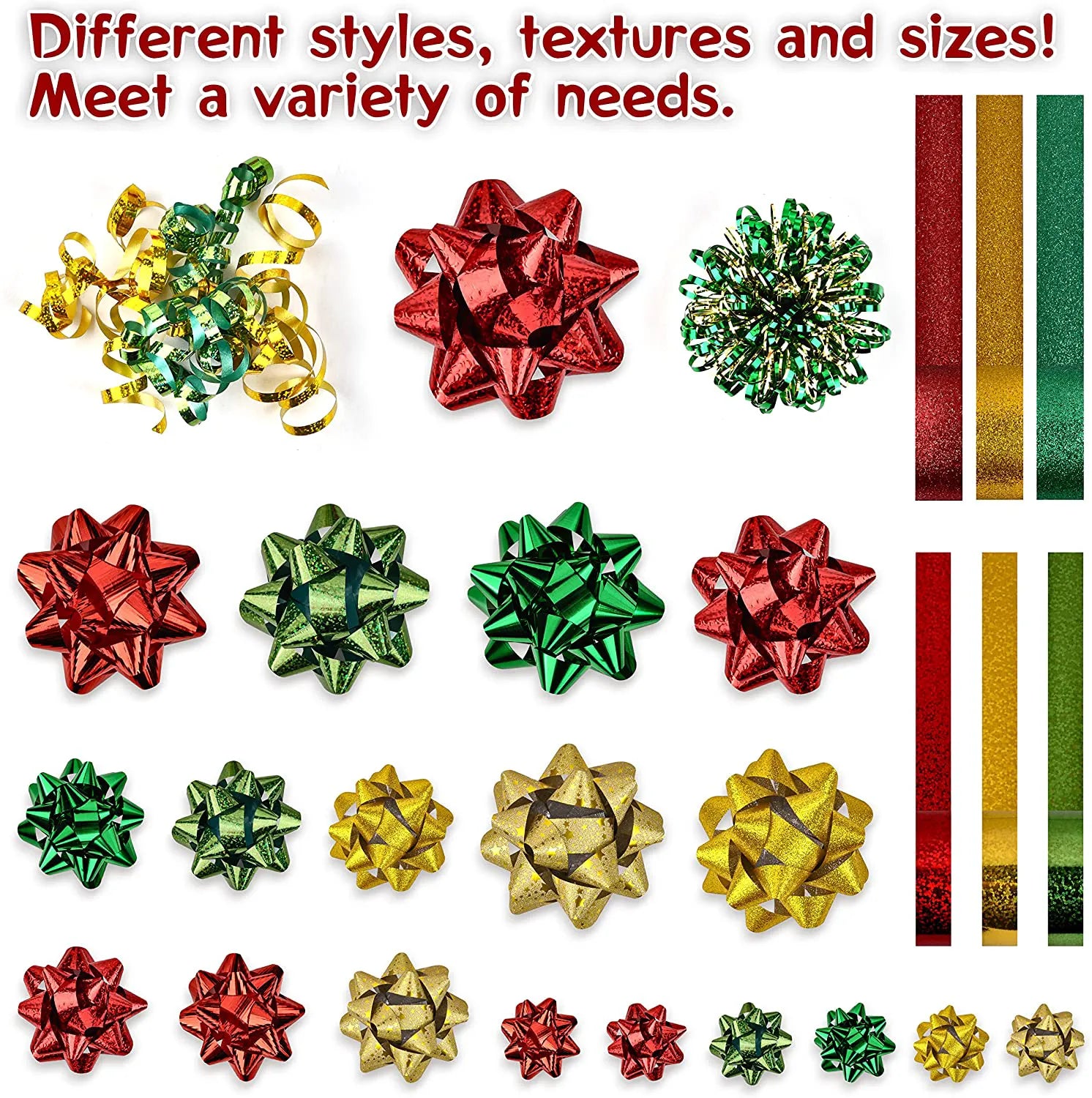 47-Pack Gift Wrap String and Bows in Red, Gold, Green