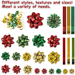 47-Pack Gift Wrap String and Bows in Red, Gold, Green