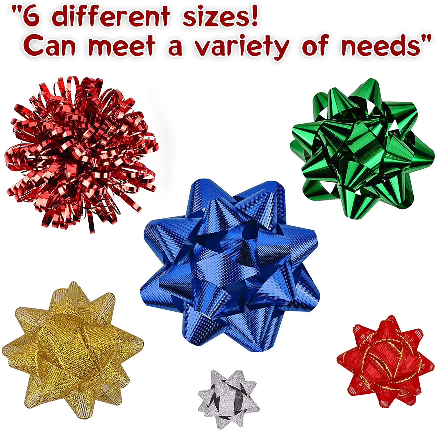 Assorted Bows - 42 Pack (White, Silver, Red, Gold, Green, Blue)