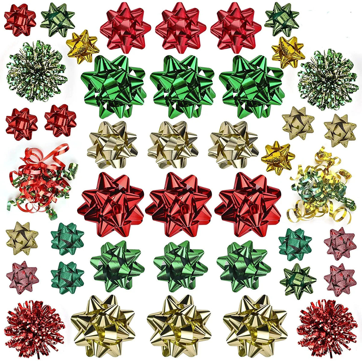 Assorted Bows - Red, Gold, Green (42 Pack)
