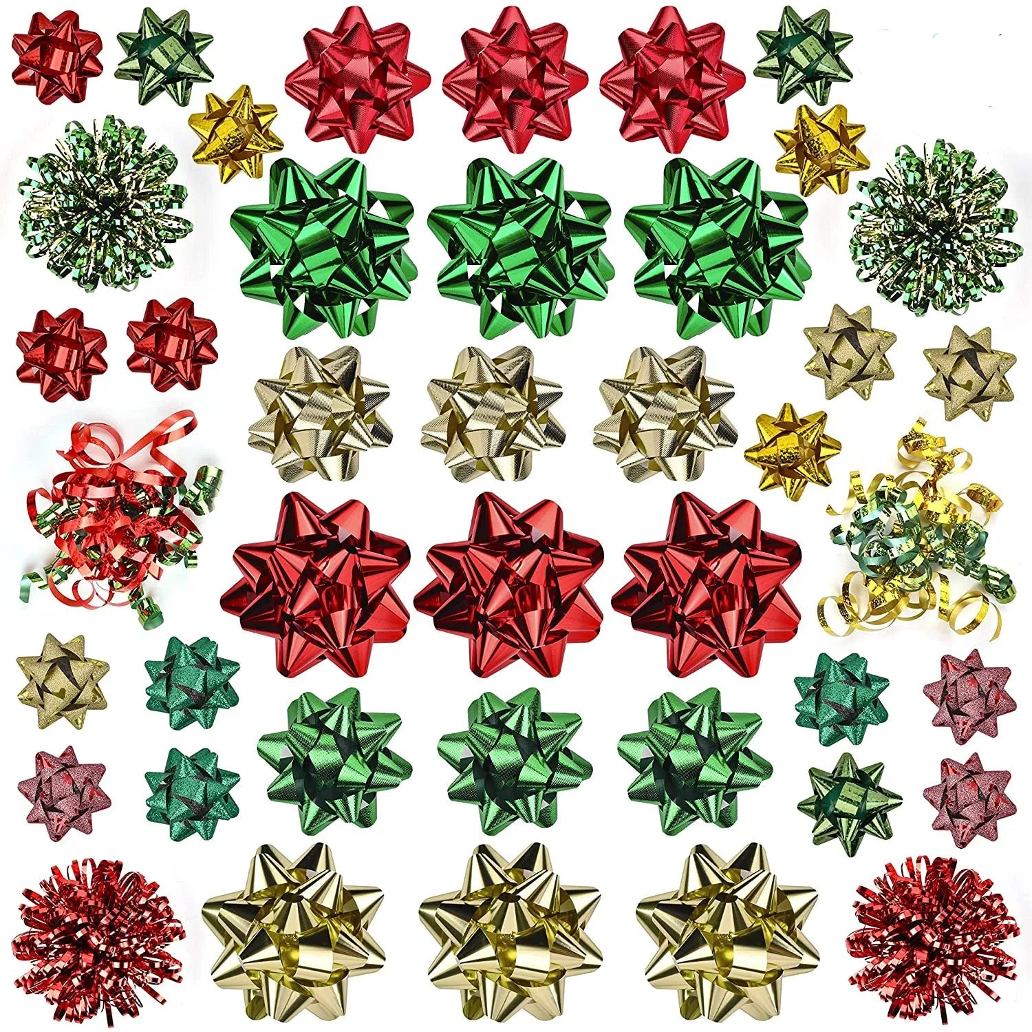 Assorted Bows - Red, Gold, Green (42 Pack)