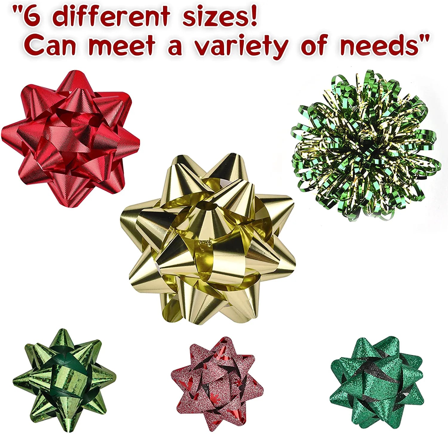 Assorted Bows - Red, Gold, Green (42 Pack)
