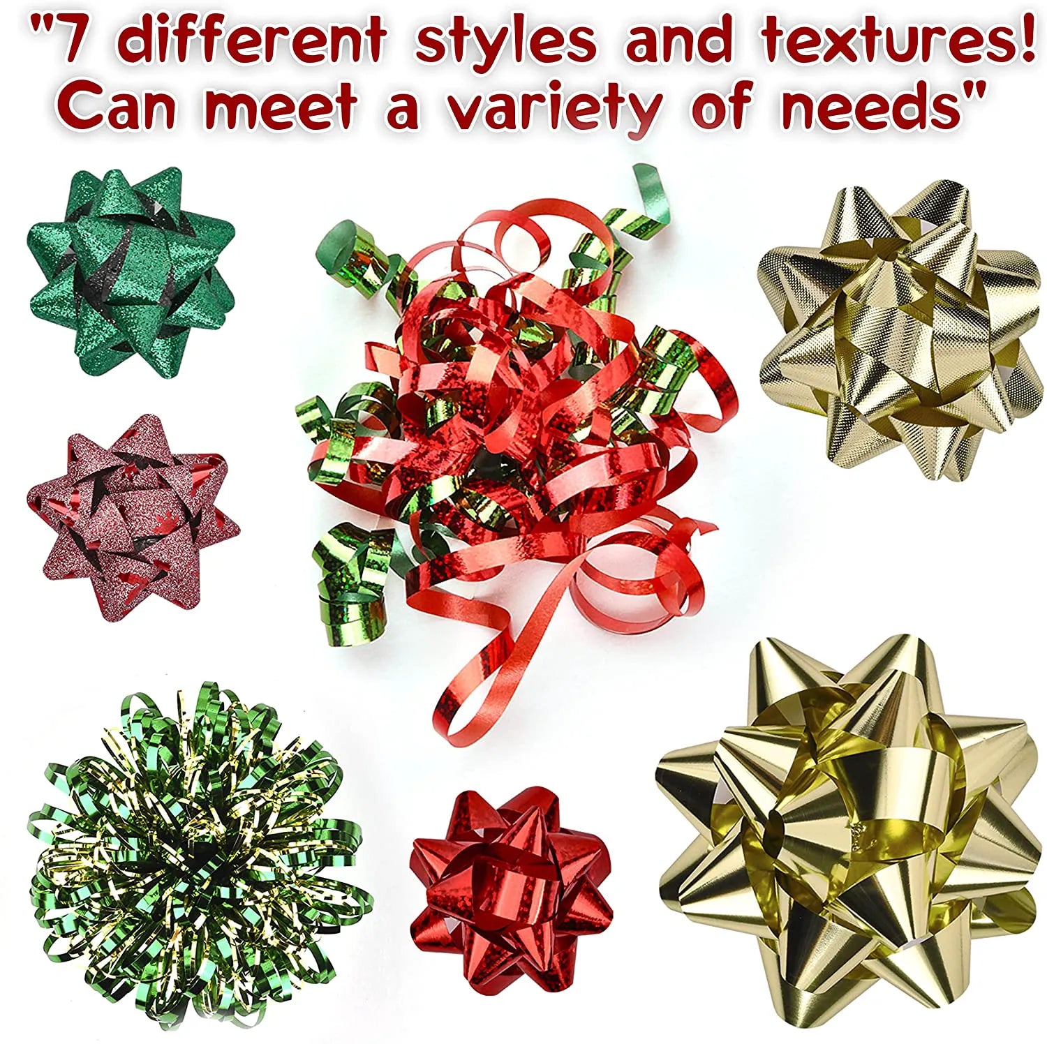 Assorted Bows - Red, Gold, Green (42 Pack)