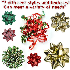 Assorted Bows - Red, Gold, Green (42 Pack)