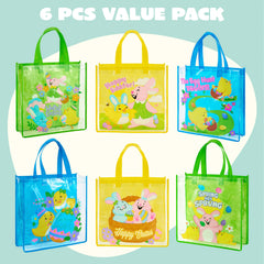 JOYIN 6 Pack Big Easter Bunny Gift Bags 13x13 Non-Woven Treat Bags for Kids Easter Party Supplies