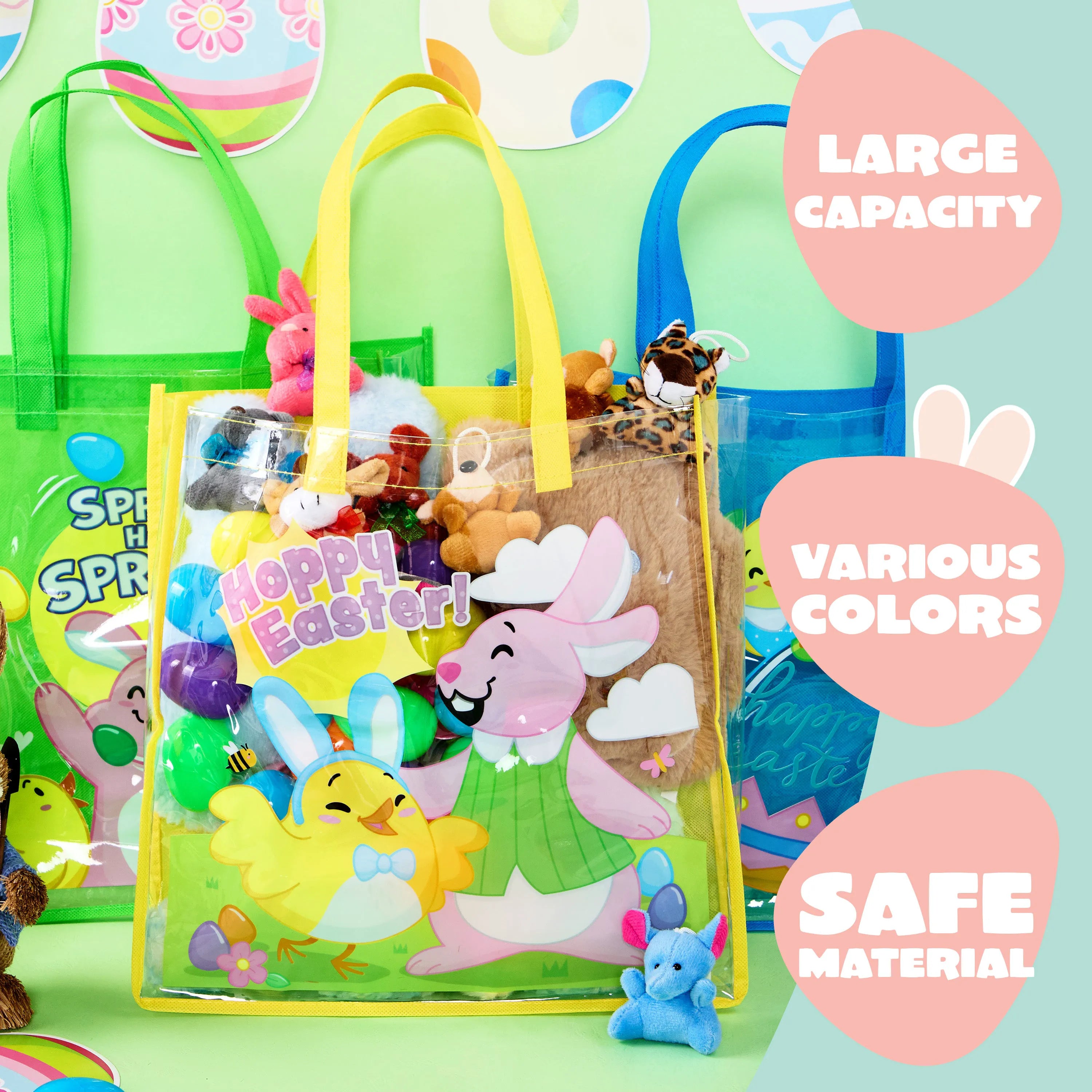 JOYIN 6 Pack Big Easter Bunny Gift Bags 13x13 Non-Woven Treat Bags for Kids Easter Party Supplies