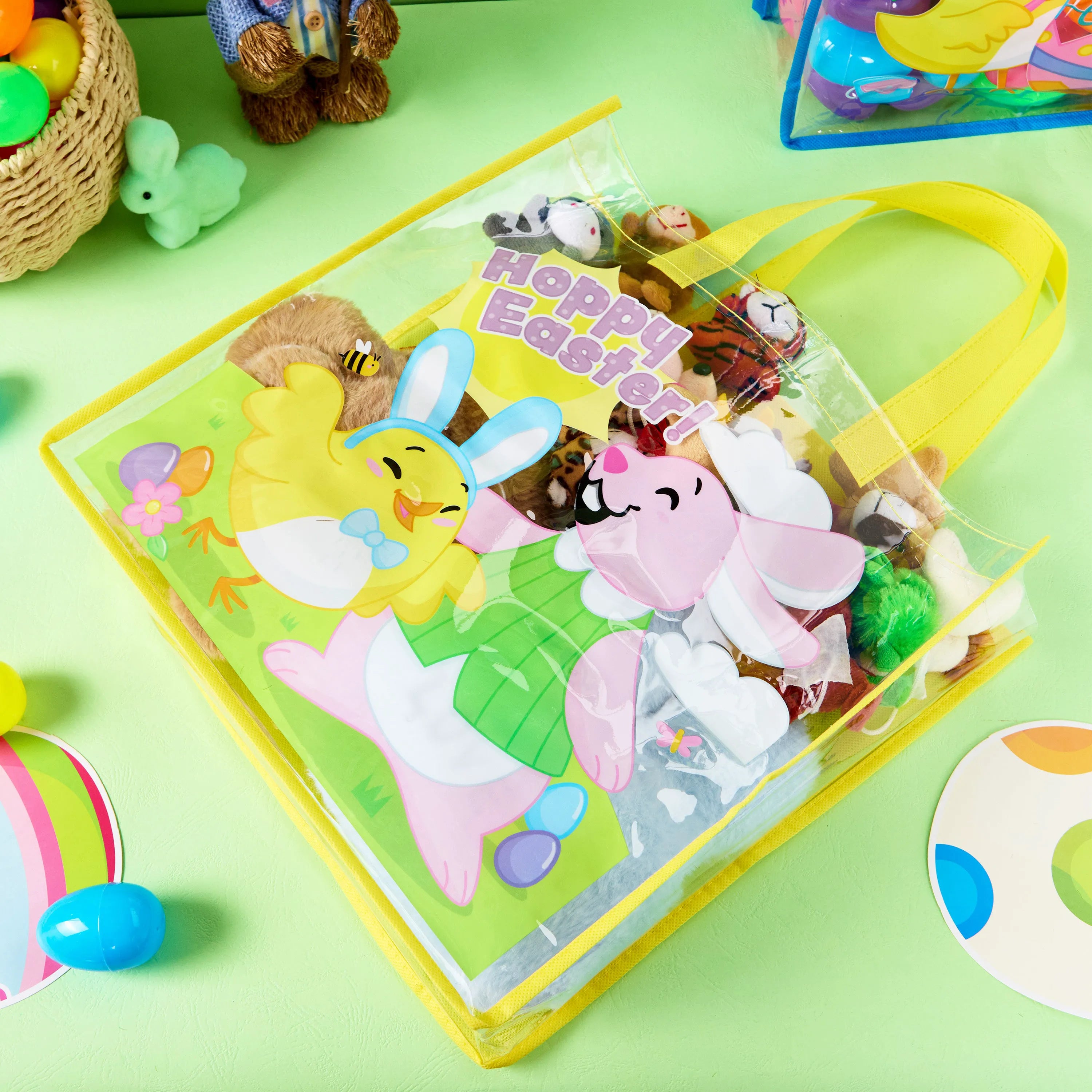 JOYIN 6 Pack Big Easter Bunny Gift Bags 13x13 Non-Woven Treat Bags for Kids Easter Party Supplies