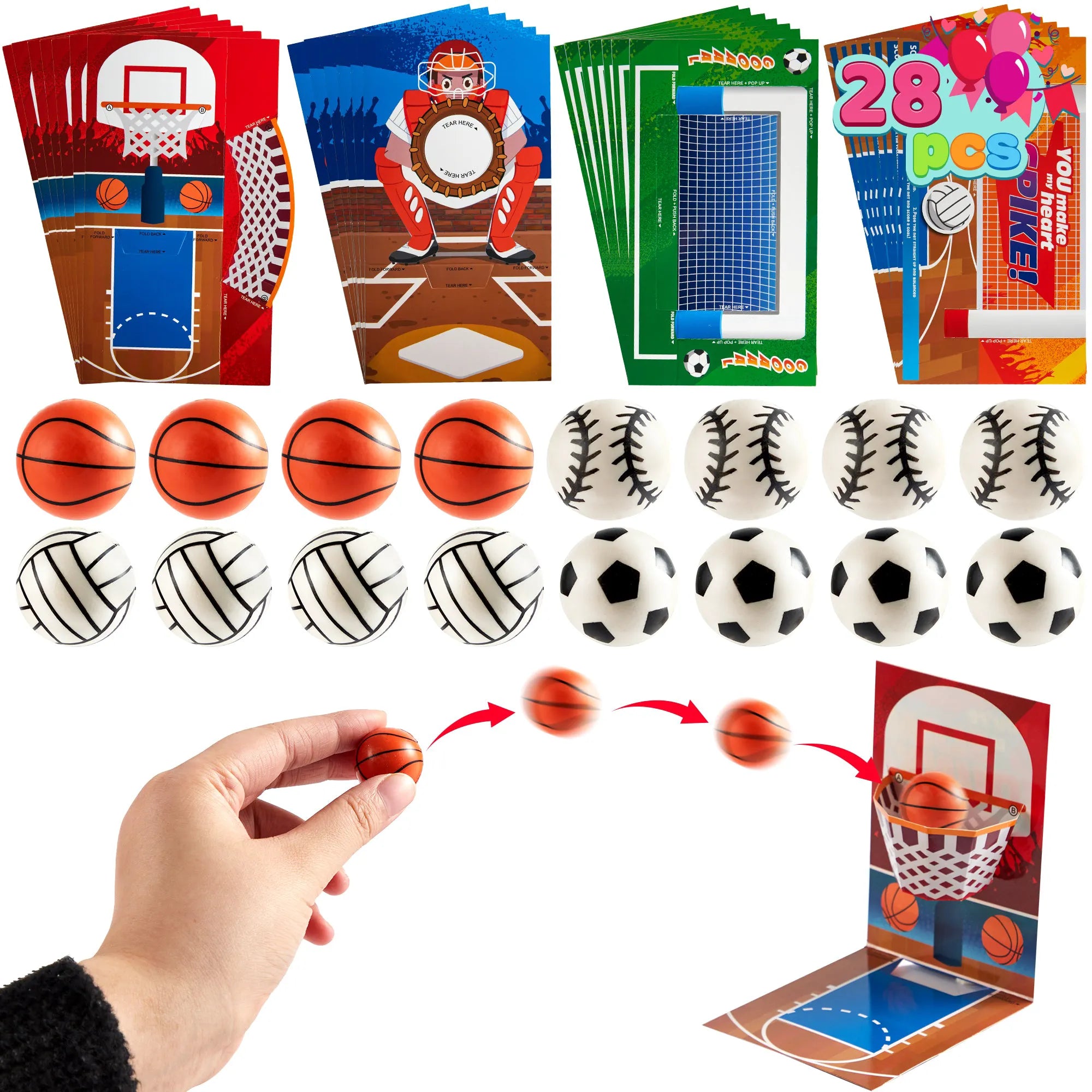 28-Pack Sports Balls with Kids Valentine's Cards
