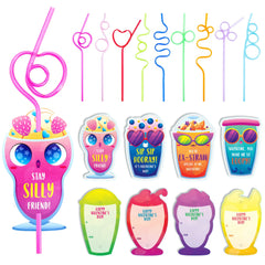 36 Drinking Straws with Kids Valentine's Cards for Valentine Party Favors