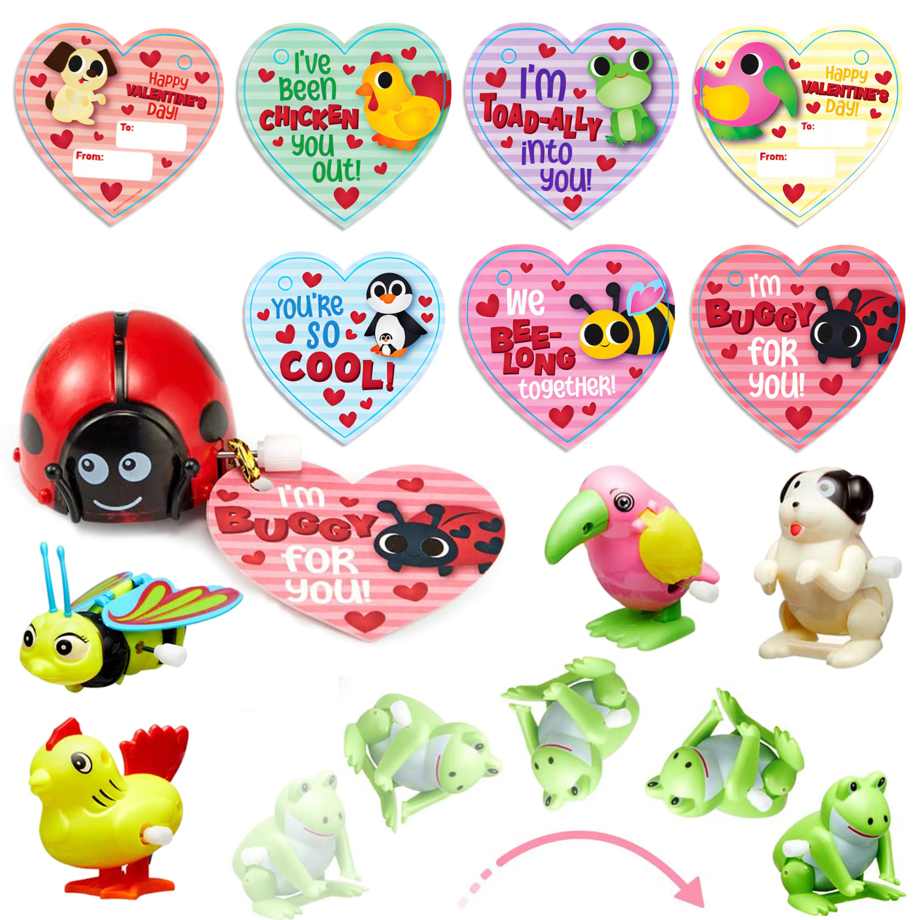 28-Pack Wind-Up Toys with Valentine's Day Cards for Kids' Party Favors