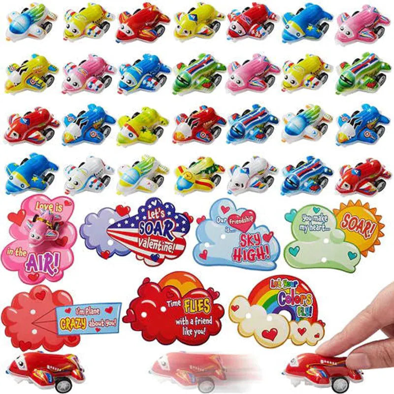 28-Pack Kids Valentine's Cards with Pull-Back Airplanes - Classroom Exchange Gifts