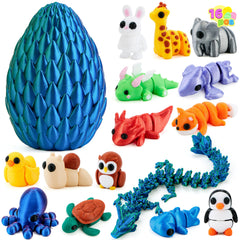 15 Pcs 3D Printed Articulated Fidget Toys, Mini Animals & Dragon Egg, Easter Party Favors for Kids