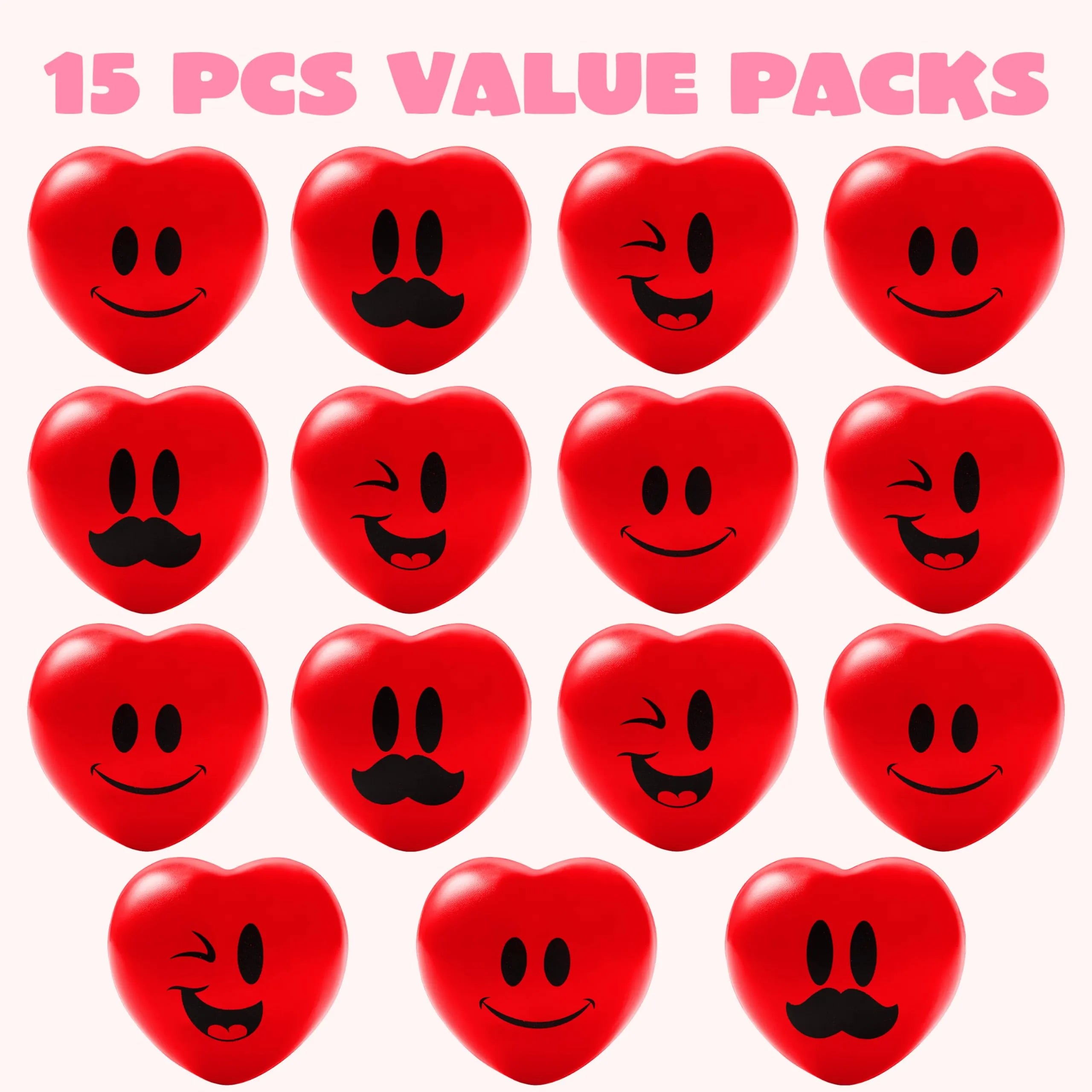 15pcs Valentine's Day Heart Shaped Happy Face Ball 3in