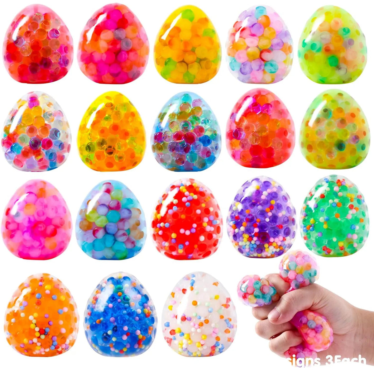 18-Pack Multicolor Easter Egg Stress Balls, Filled Easter Eggs
