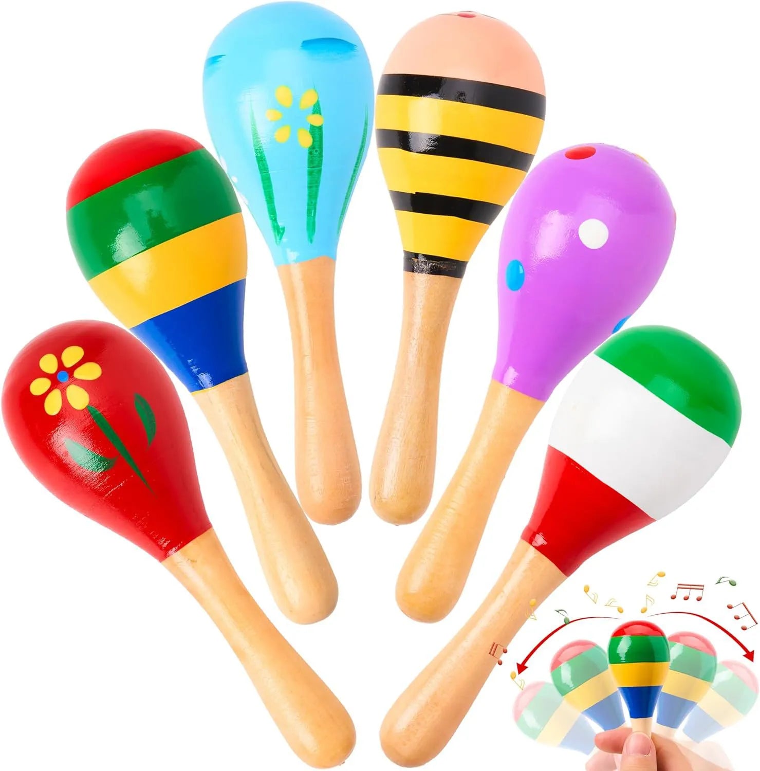 24-Piece Cinco de Mayo Mini Wooden Maracas for Kids