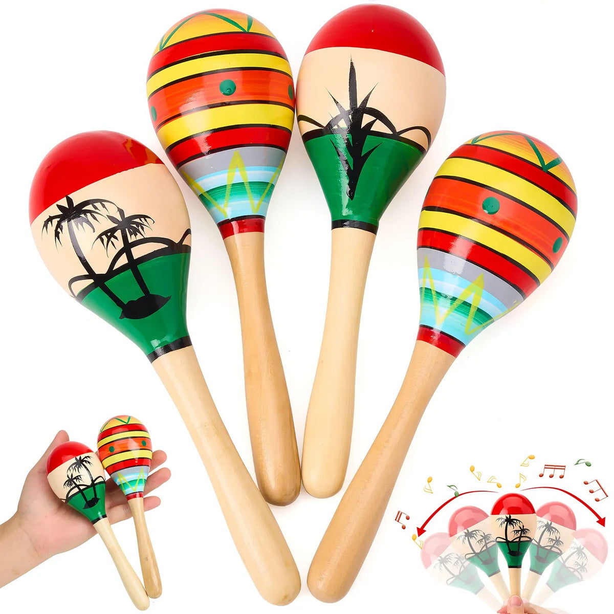 4 Pack Cinco de Mayo Wooden Maracas for Kids
