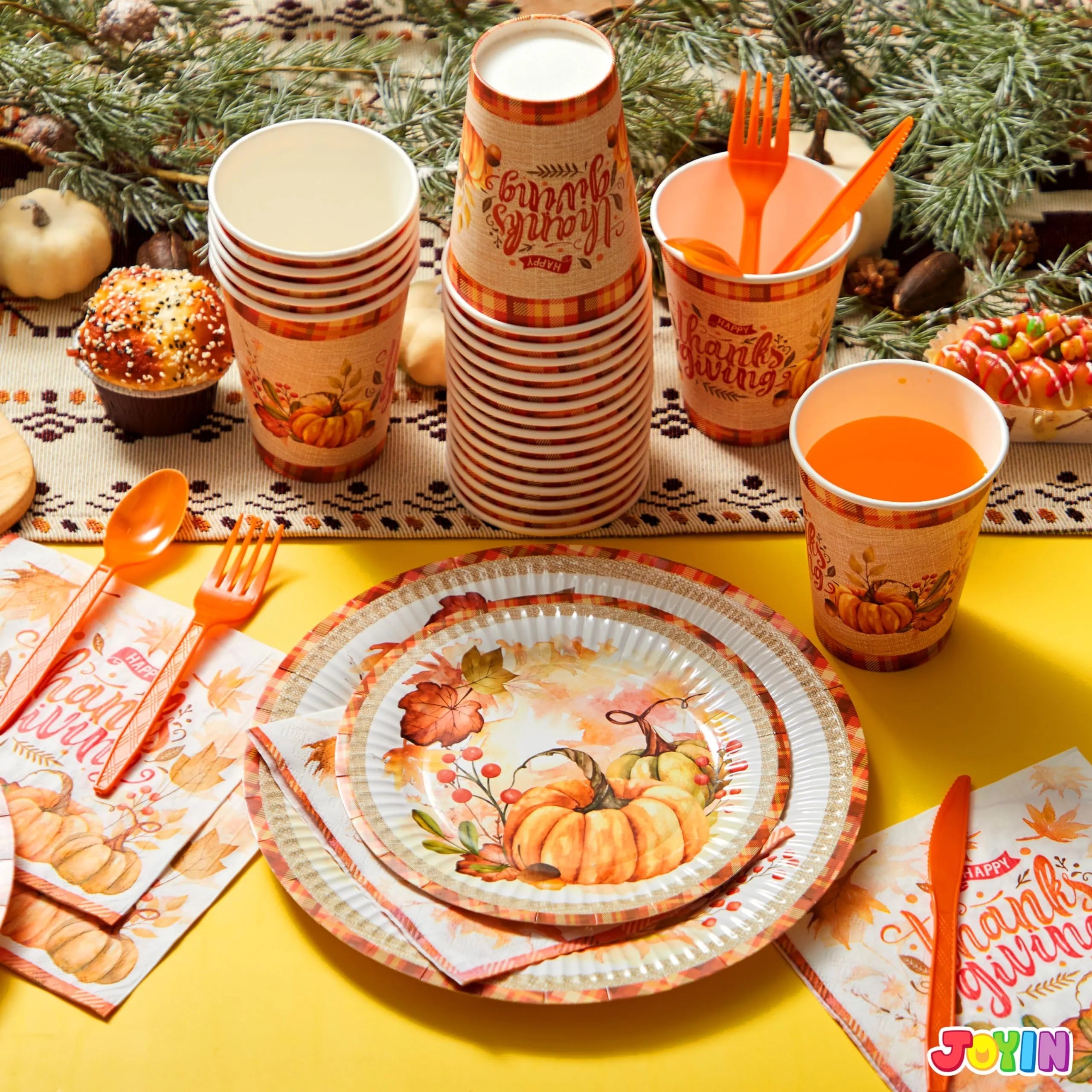 168-Piece Thanksgiving Disposable Paper Plates Dinnerware Set