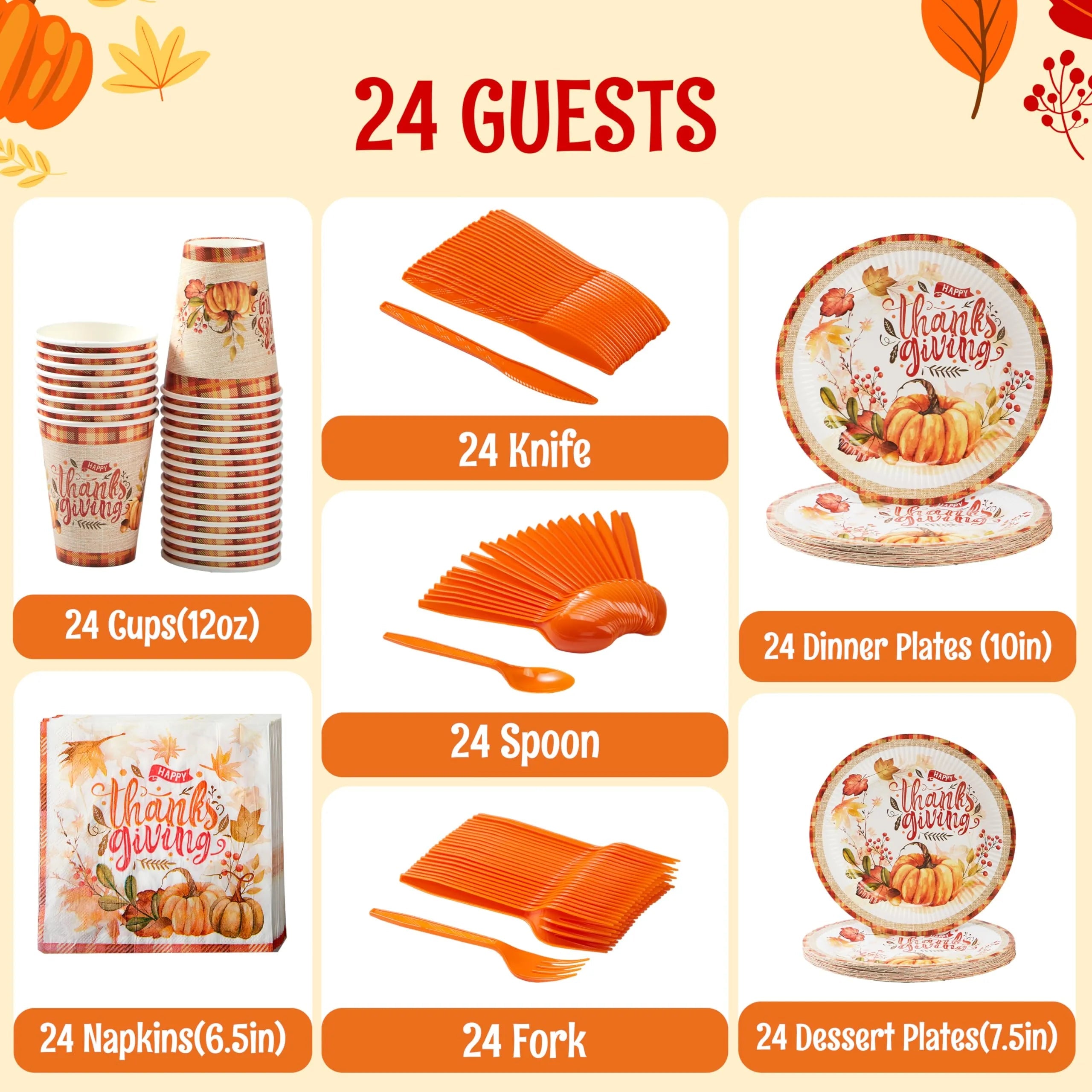 168-Piece Thanksgiving Disposable Paper Plates Dinnerware Set