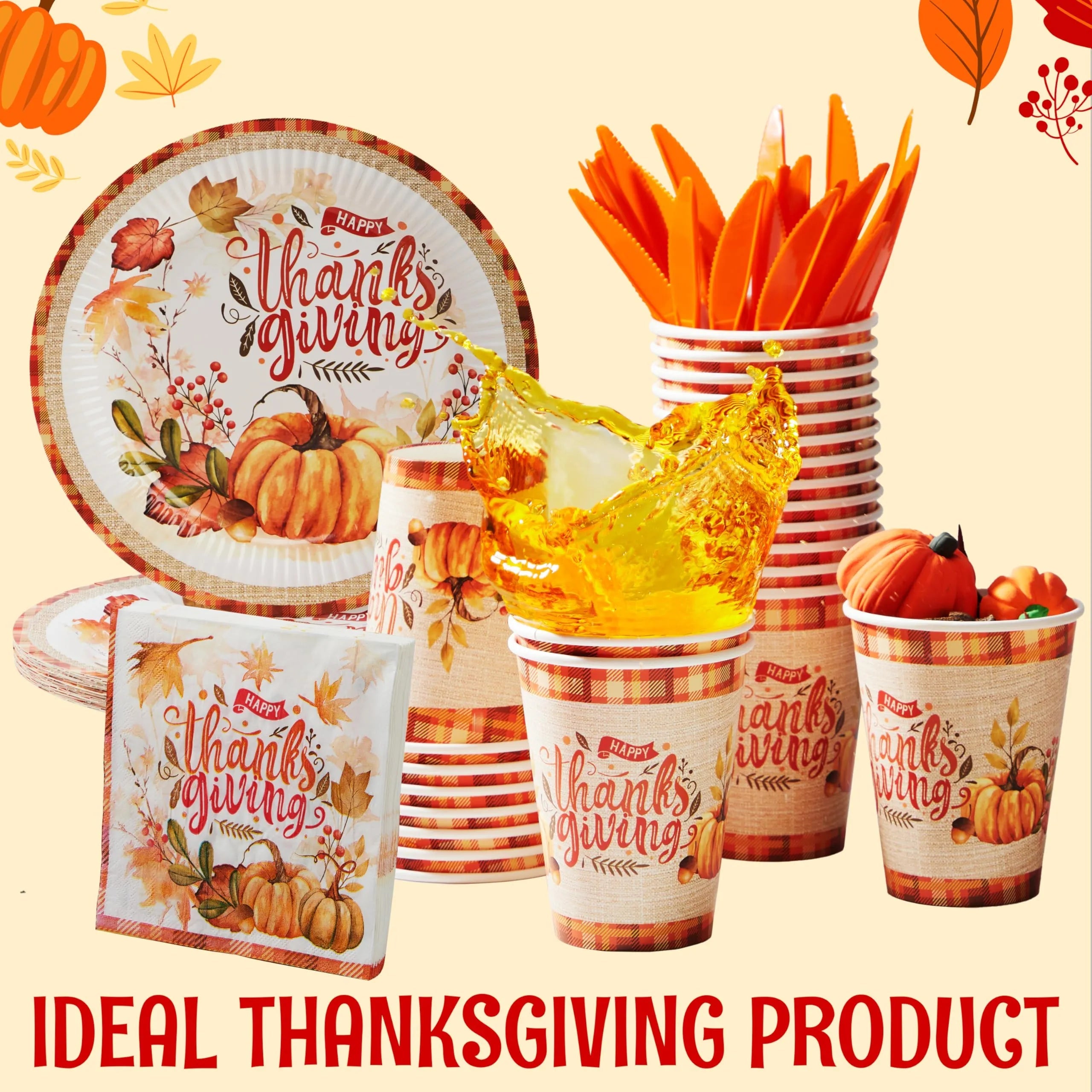 168-Piece Thanksgiving Disposable Paper Plates Dinnerware Set