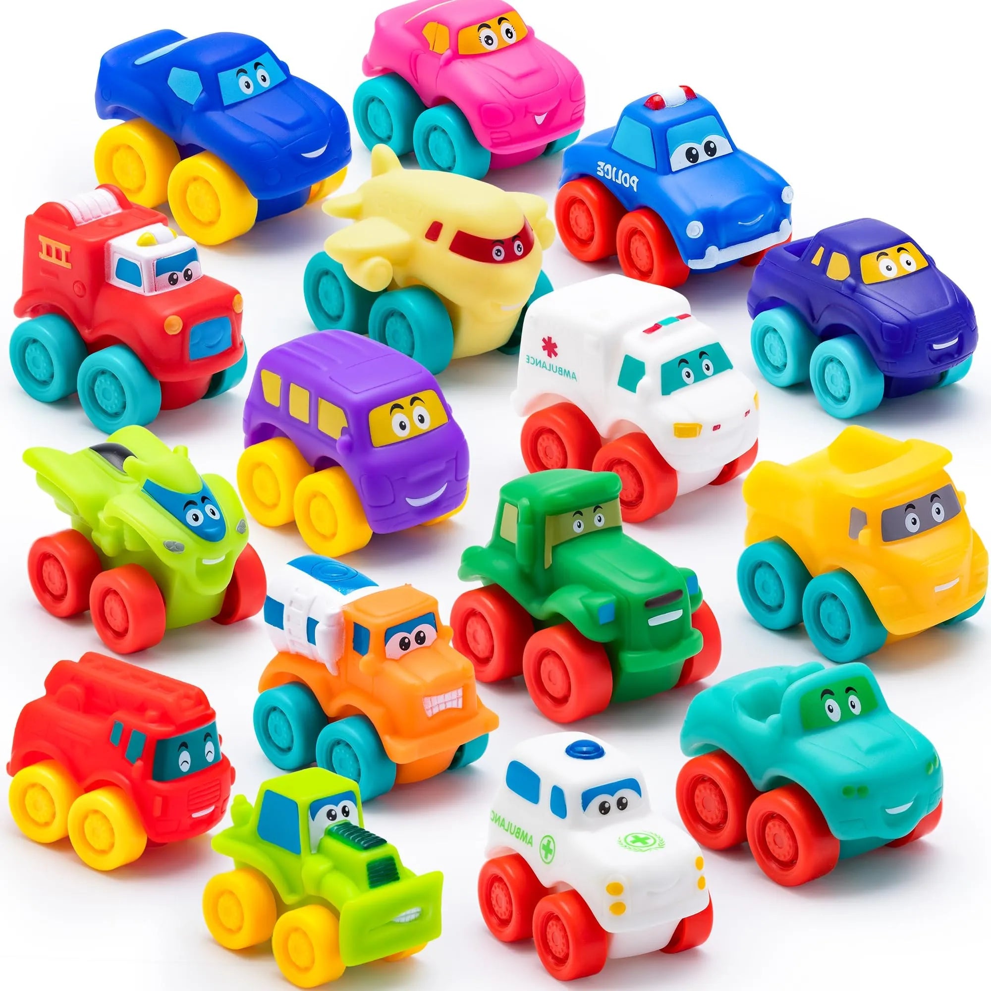 16-Piece Set of Mini Rubber Vehicles