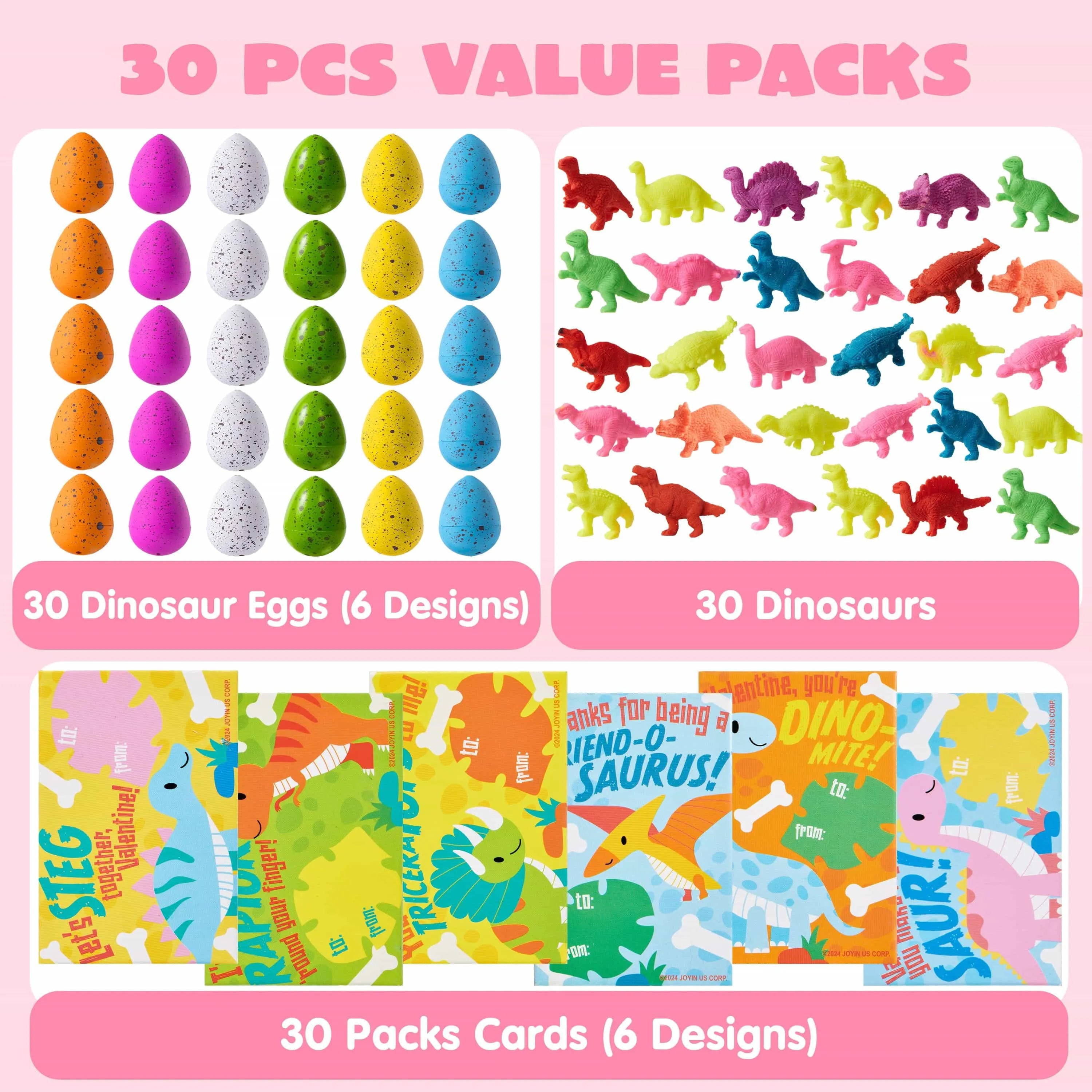 30 Packs Valentines Day Cards with Hatch Growing Dinosaur Eggs Toys with Hangers