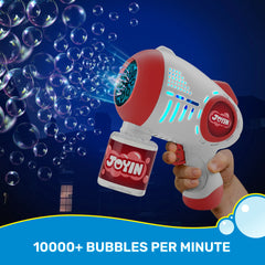 JOYIN 2 Kids Bubble Guns with 4 Bottles Solution, Automatic Bubble Machine Gun with 8 Holes (Blue & Red)